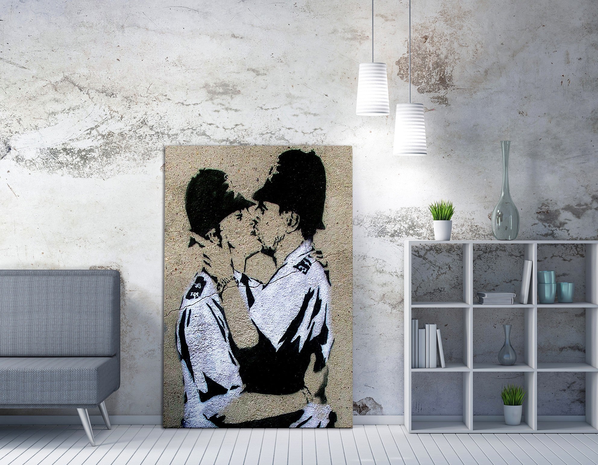 Impressionante tela decorativa de Banksy, 50 x 70 cm, 50% algodão/50% poliéster, emoldurada em madeira de 2 x 3 cm | Perfeito para amantes da arte moderna
