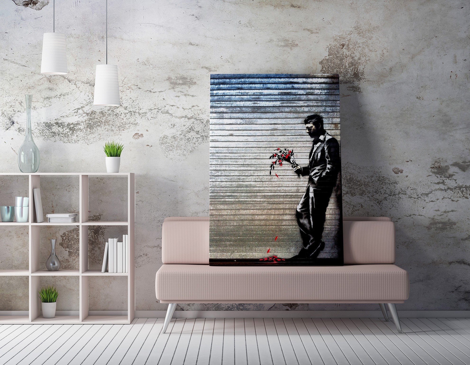Impressionante tela decorativa de Banksy, 50 x 70 cm, 50% algodão/50% poliéster, emoldurada em madeira de 2 x 3 cm | Perfeito para amantes da arte moderna