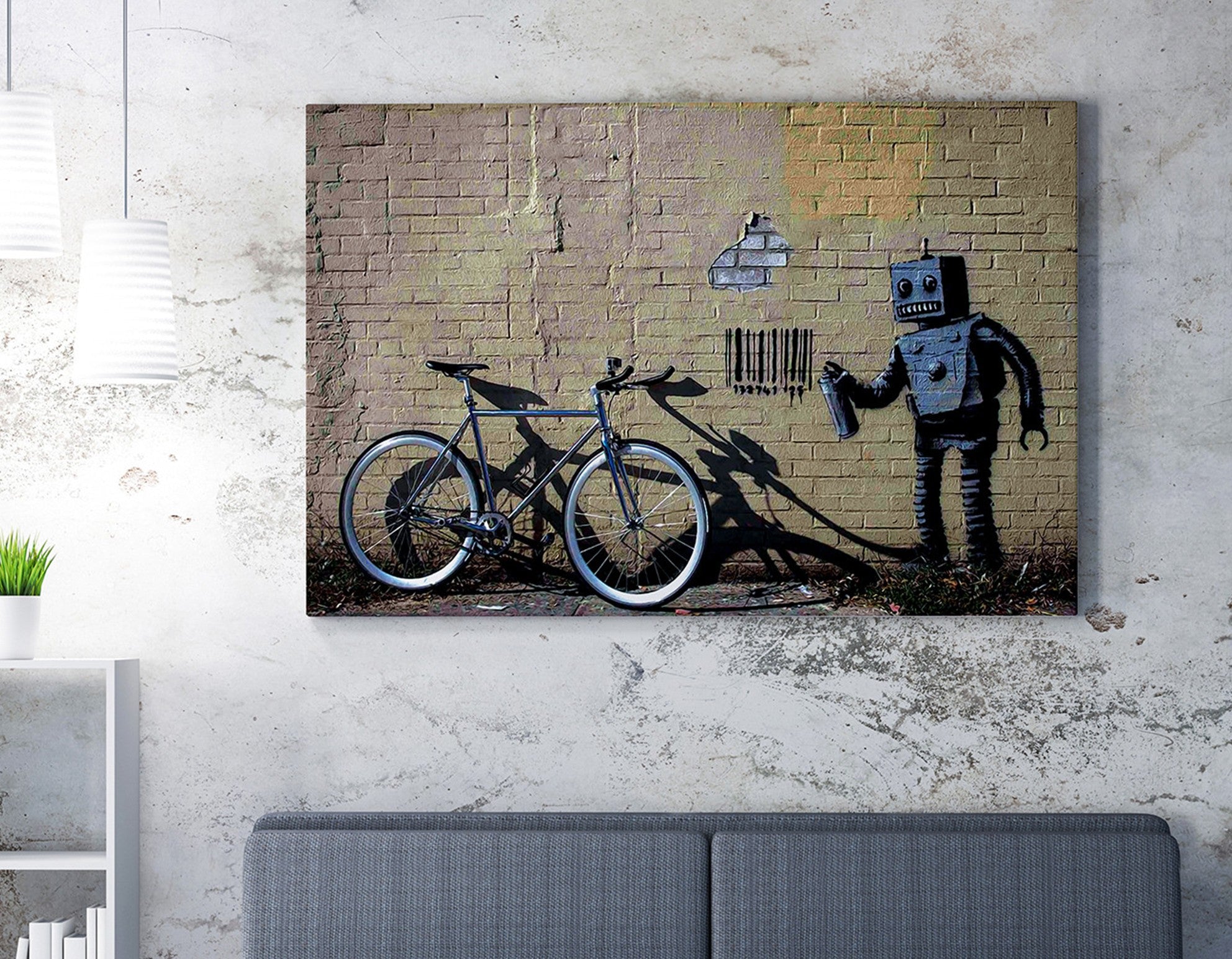 Impressionante tela decorativa de Banksy, 50 x 70 cm, 50% algodão/50% poliéster, emoldurada em madeira de 2 x 3 cm | Perfeito para amantes da arte moderna