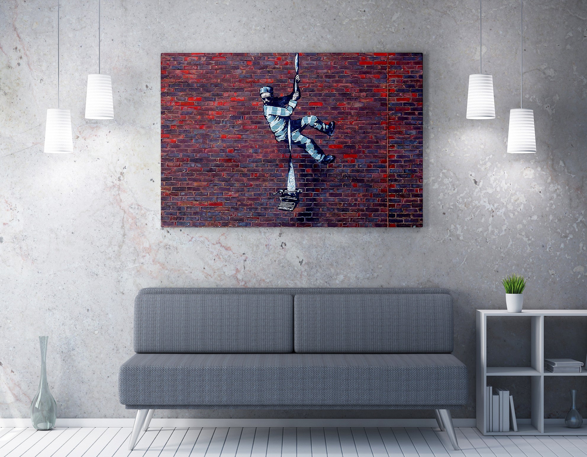Impressionante tela decorativa de Banksy, 50 x 70 cm, 50% algodão/50% poliéster, emoldurada em madeira de 2 x 3 cm | Perfeito para amantes da arte moderna
