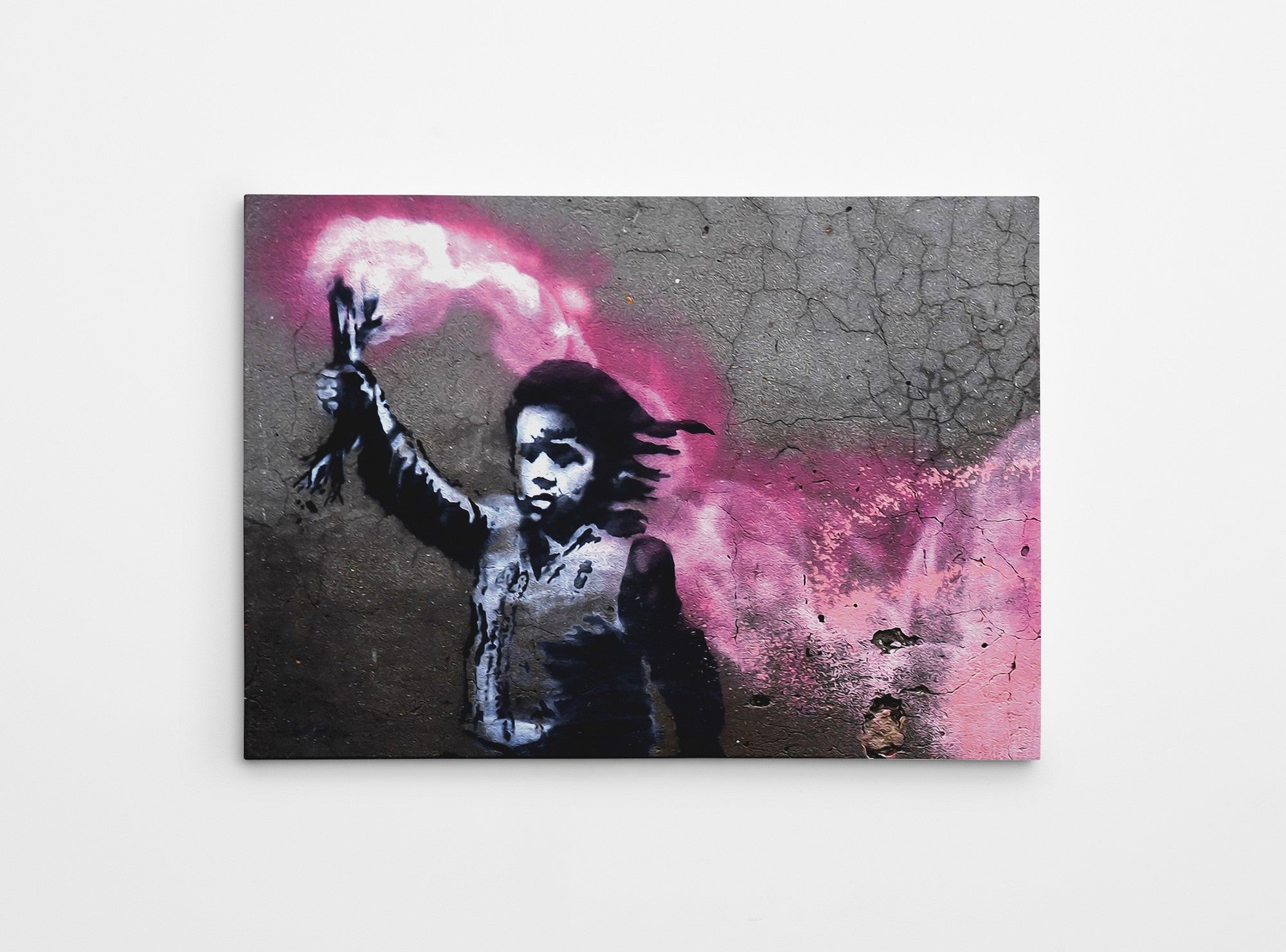 Impressionante tela decorativa de Banksy, 50 x 70 cm, 50% algodão/50% poliéster, emoldurada em madeira de 2 x 3 cm | Perfeito para amantes da arte moderna