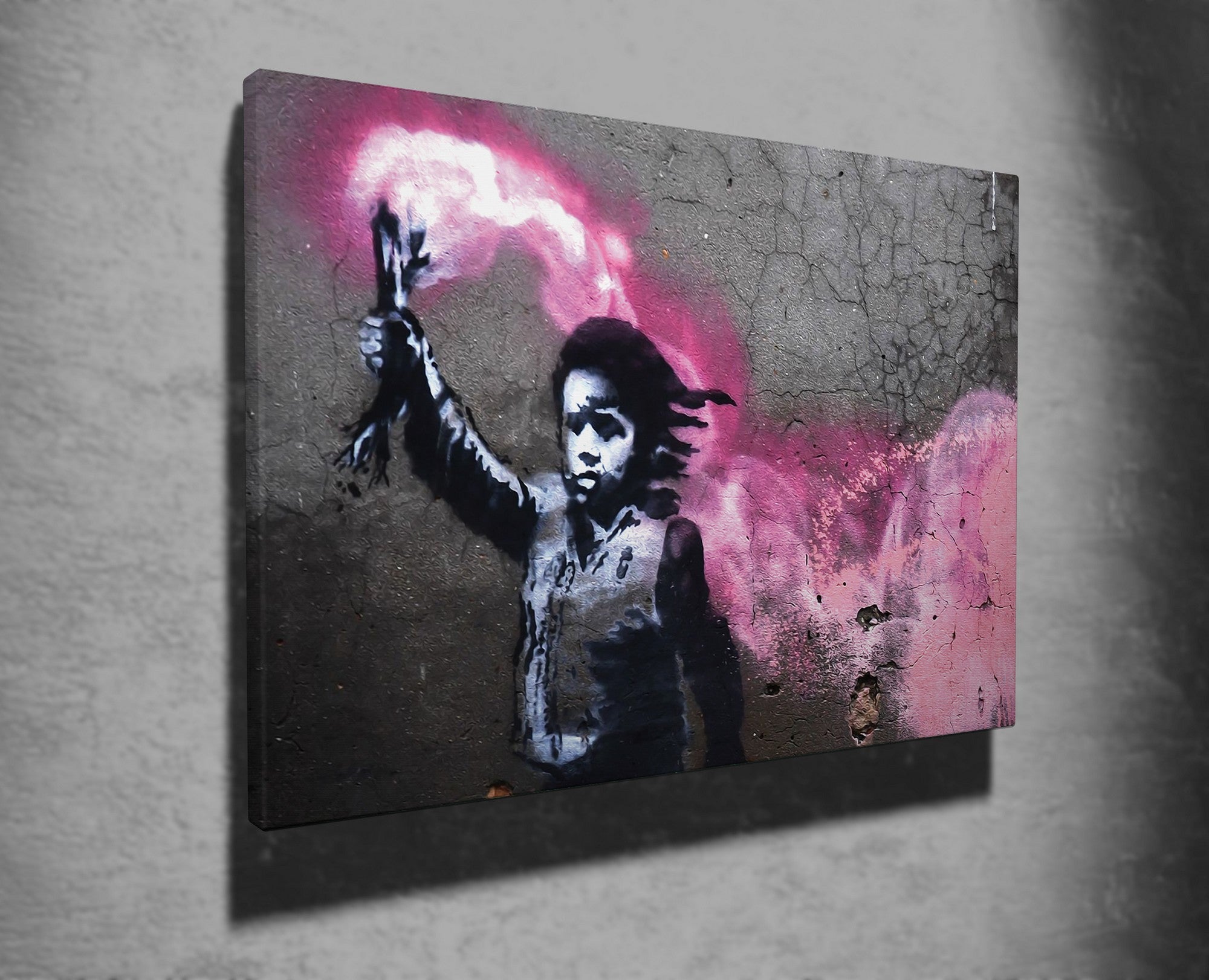 Impressionante tela decorativa de Banksy, 50 x 70 cm, 50% algodão/50% poliéster, emoldurada em madeira de 2 x 3 cm | Perfeito para amantes da arte moderna