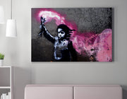 Impressionante tela decorativa de Banksy, 70 x 100 cm, 50% algodão/50% poliéster, emoldurada com moldura de madeira de 2 x 3 cm | Perfeito para decoração moderna