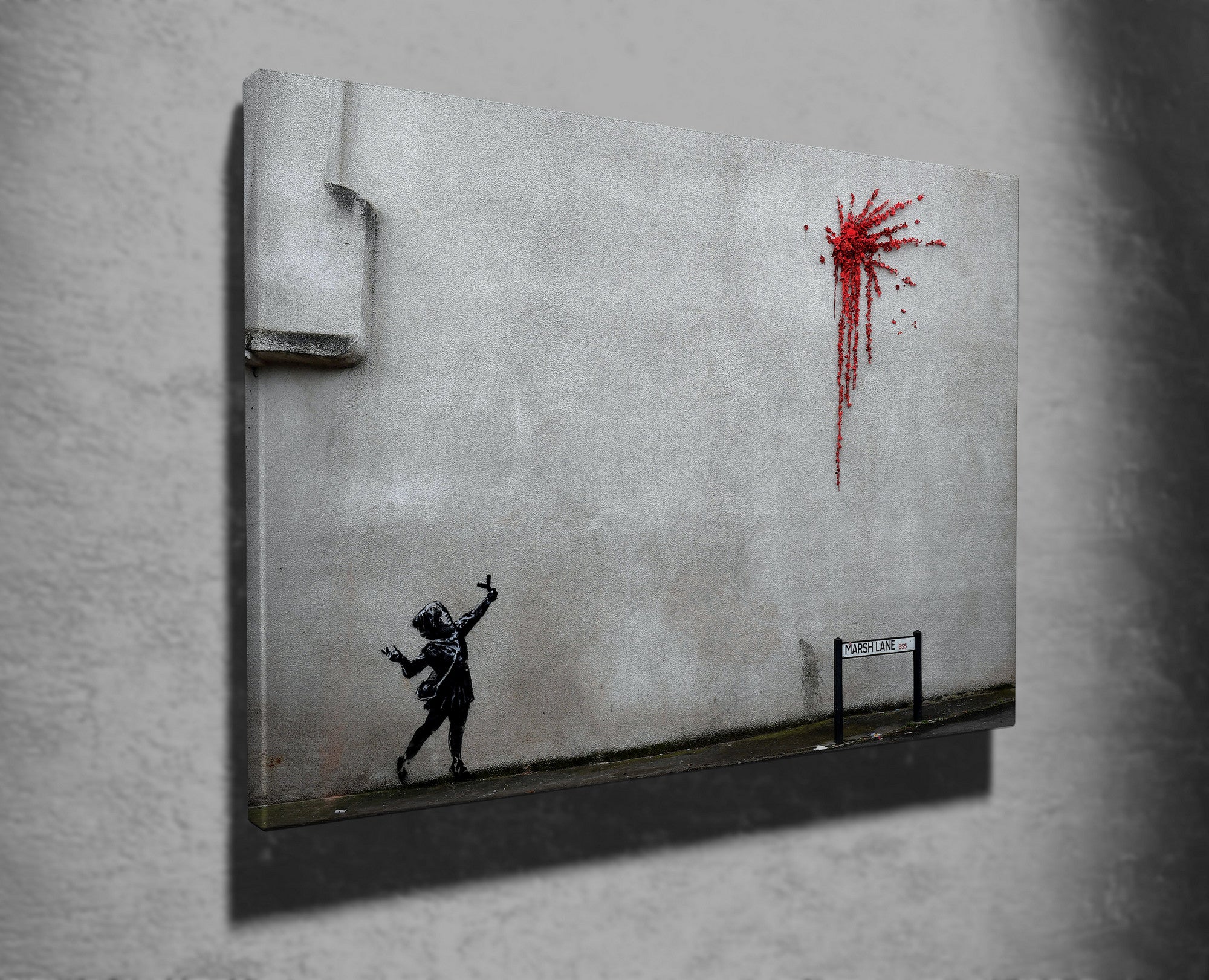 Impressionante tela decorativa de Banksy, 50 x 70 cm, 50% algodão/50% poliéster, emoldurada em madeira de 2 x 3 cm | Perfeito para amantes da arte moderna