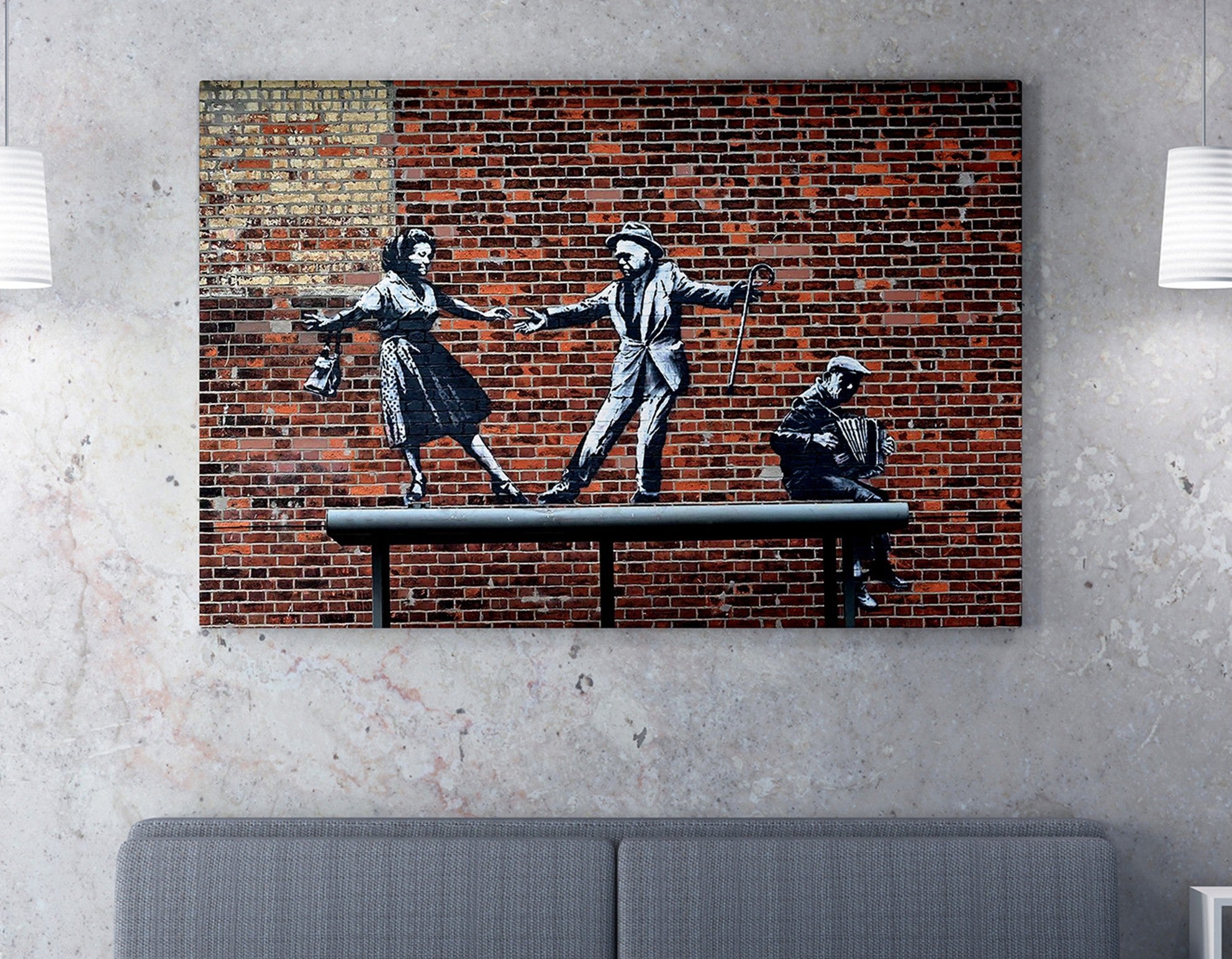 Impressionante tela decorativa de Banksy, 50 x 70 cm, 50% algodão/50% poliéster, emoldurada em madeira de 2 x 3 cm | Perfeito para amantes da arte moderna