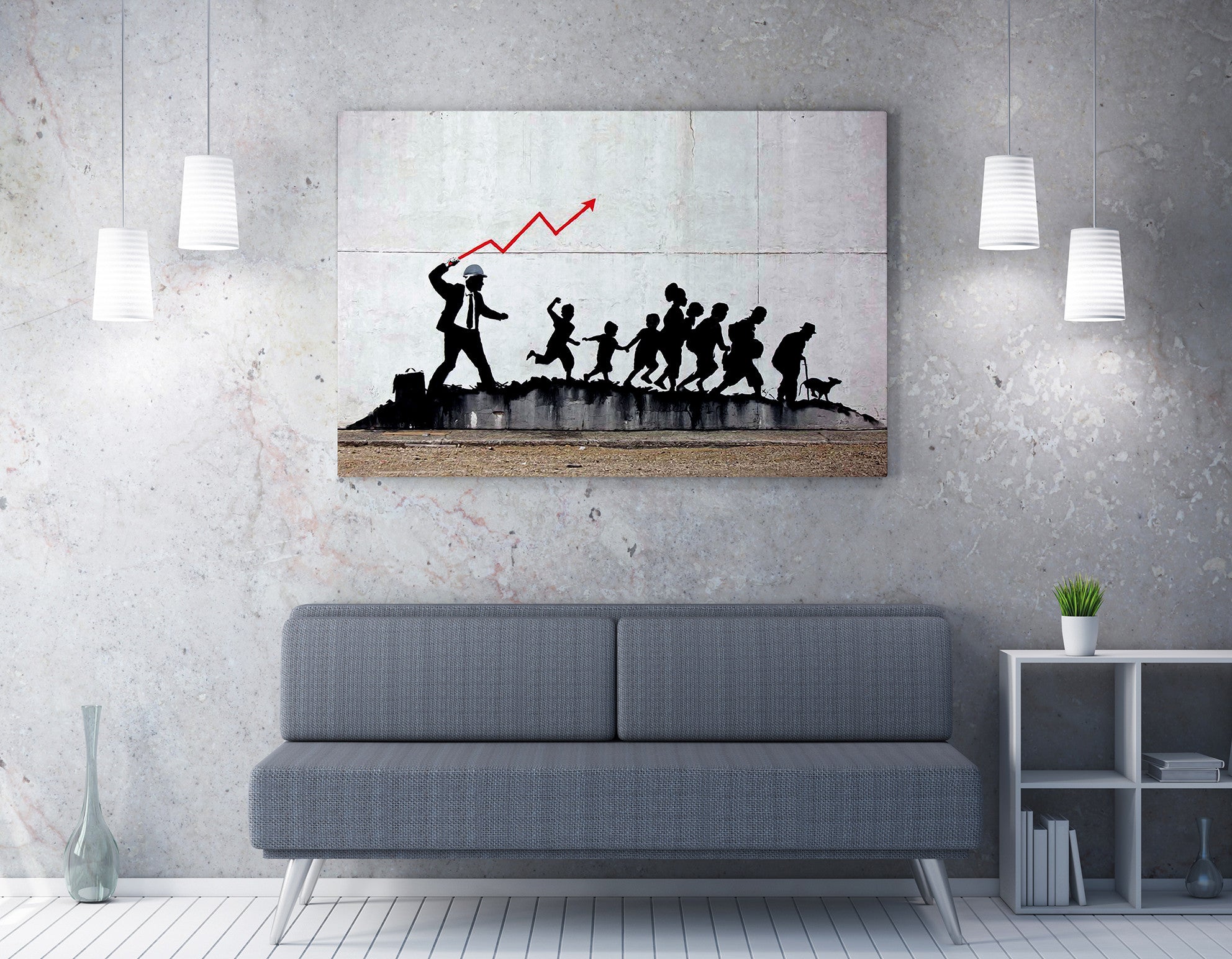 Impressionante tela decorativa de Banksy, 50 x 70 cm, 50% algodão/50% poliéster, emoldurada em madeira de 2 x 3 cm | Perfeito para amantes da arte moderna