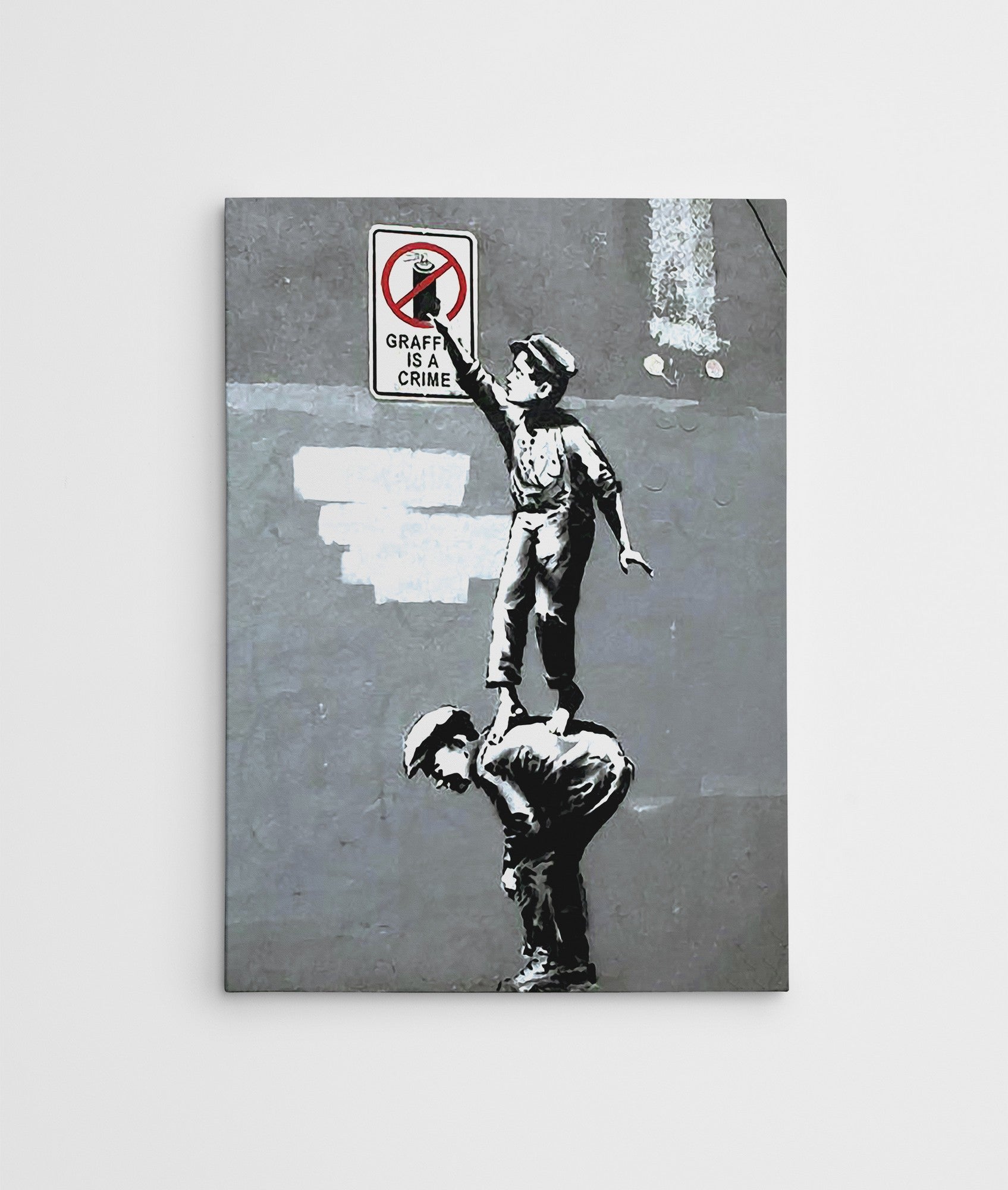 Impressionante tela decorativa de Banksy, 70 x 100 cm, 50% algodão/50% poliéster, emoldurada com moldura de madeira de 2 x 3 cm | Perfeito para decoração moderna