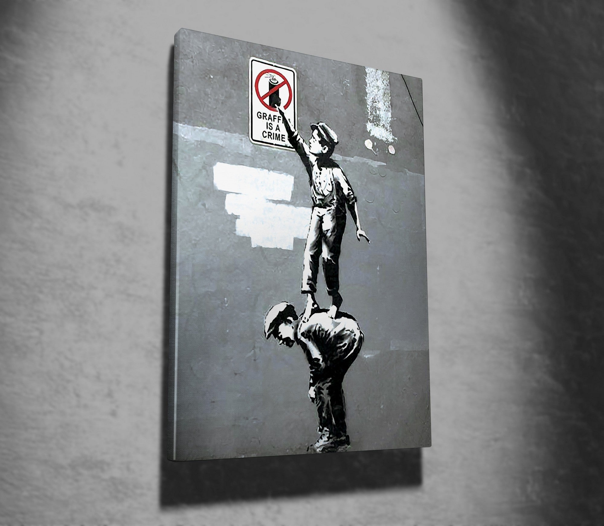 Impressionante tela decorativa de Banksy, 70 x 100 cm, 50% algodão/50% poliéster, emoldurada com moldura de madeira de 2 x 3 cm | Perfeito para decoração moderna