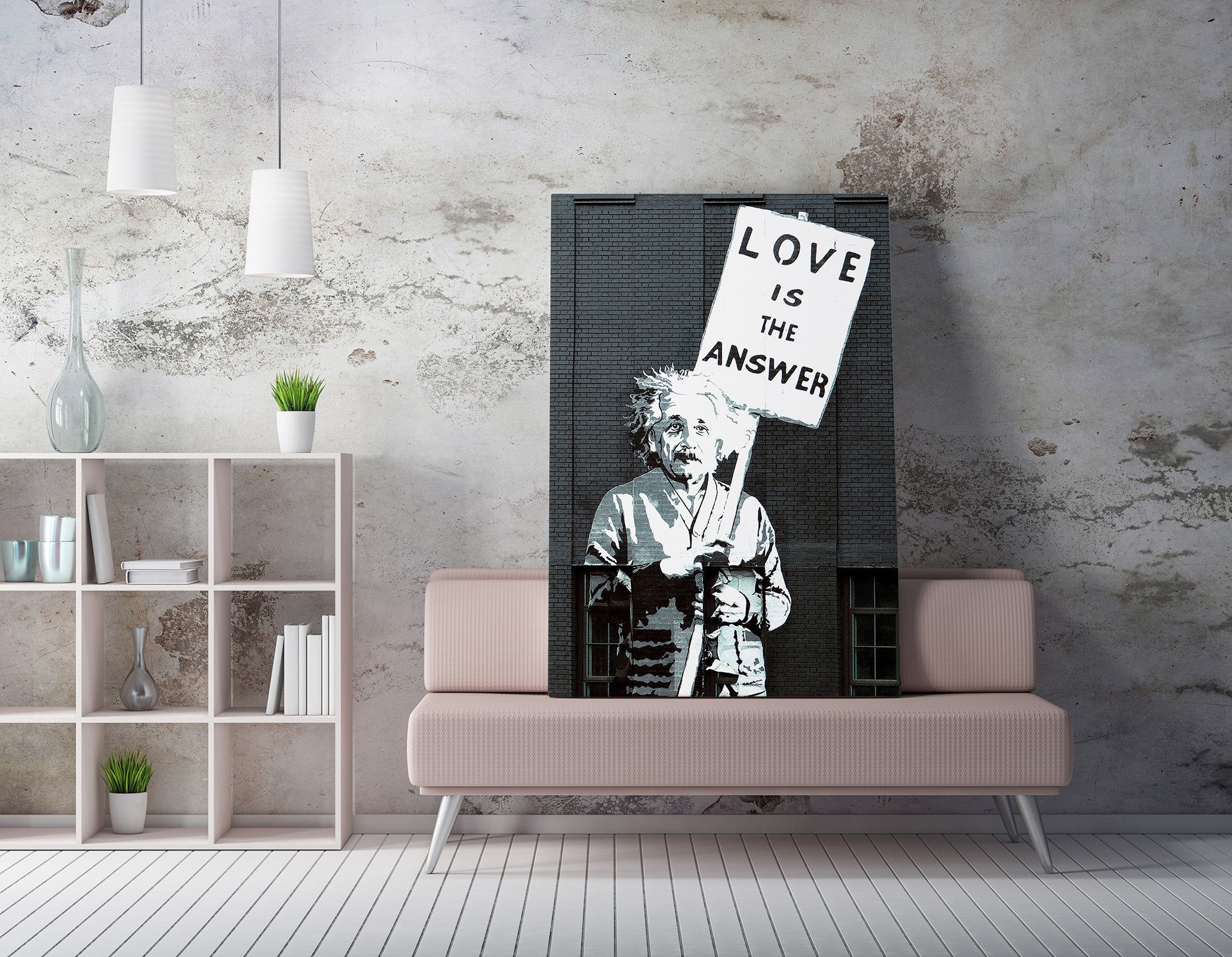 Impressionante tela decorativa de Banksy, 70 x 100 cm, 50% algodão/50% poliéster, emoldurada com moldura de madeira de 2 x 3 cm | Perfeito para decoração moderna
