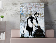 Impressionante tela decorativa de Banksy, 50 x 70 cm, 50% algodão/50% poliéster, emoldurada em madeira de 2 x 3 cm | Perfeito para amantes da arte moderna