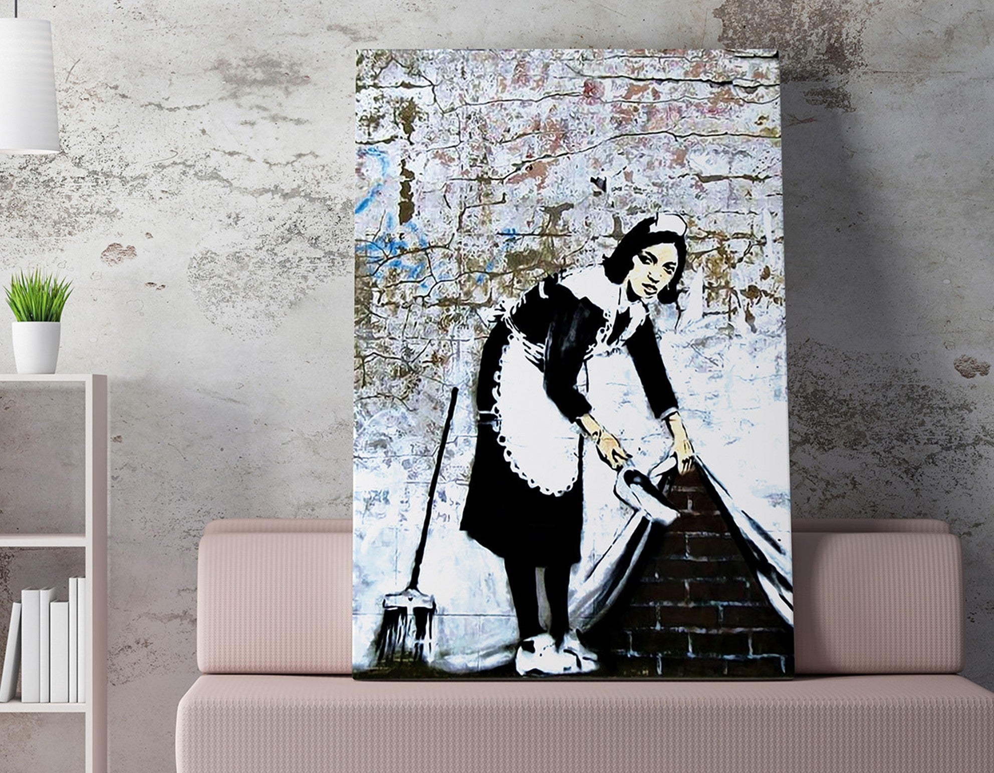 Impressionante tela decorativa de Banksy, 50 x 70 cm, 50% algodão/50% poliéster, emoldurada em madeira de 2 x 3 cm | Perfeito para amantes da arte moderna