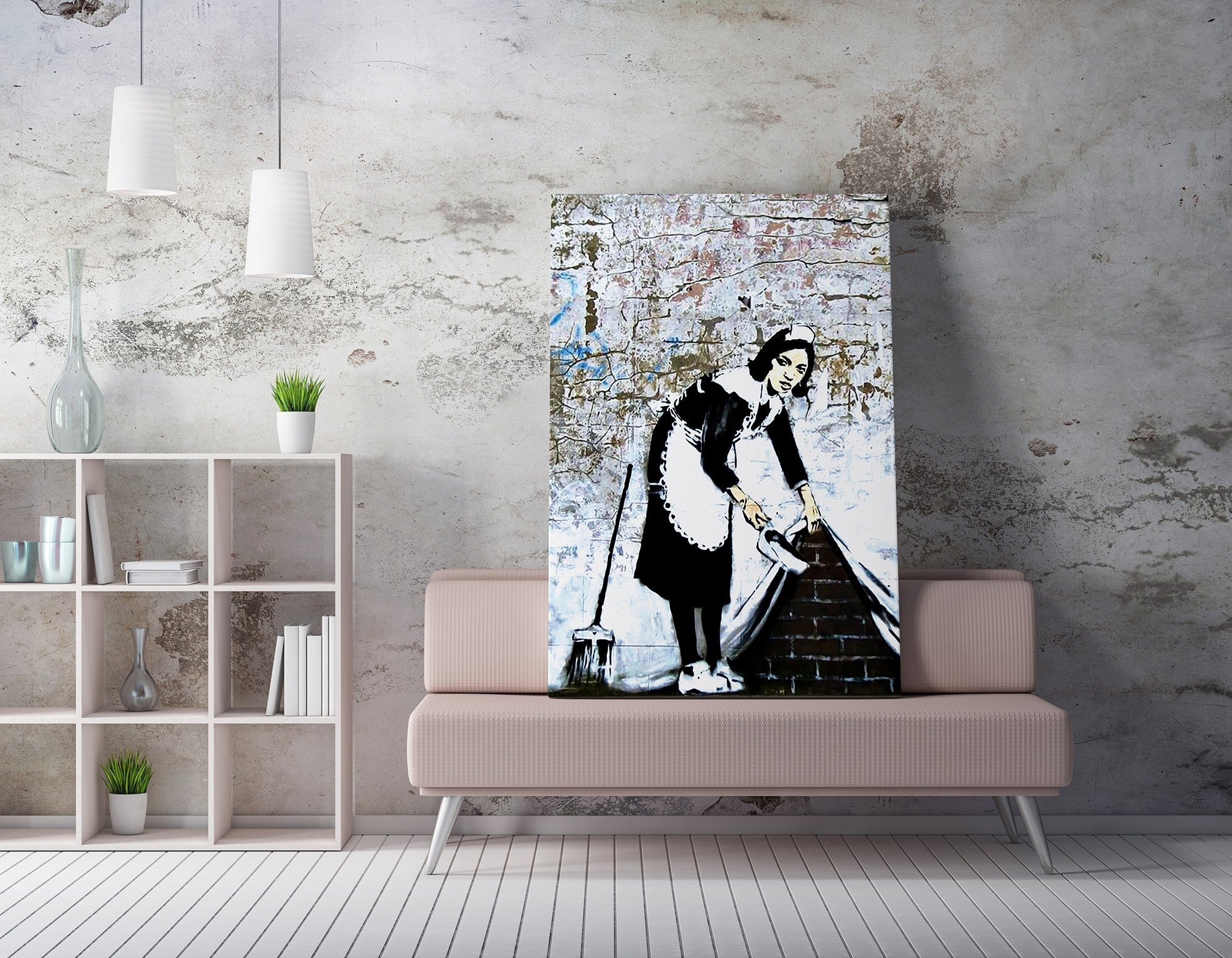 Impressionante tela decorativa de Banksy, 50 x 70 cm, 50% algodão/50% poliéster, emoldurada em madeira de 2 x 3 cm | Perfeito para amantes da arte moderna