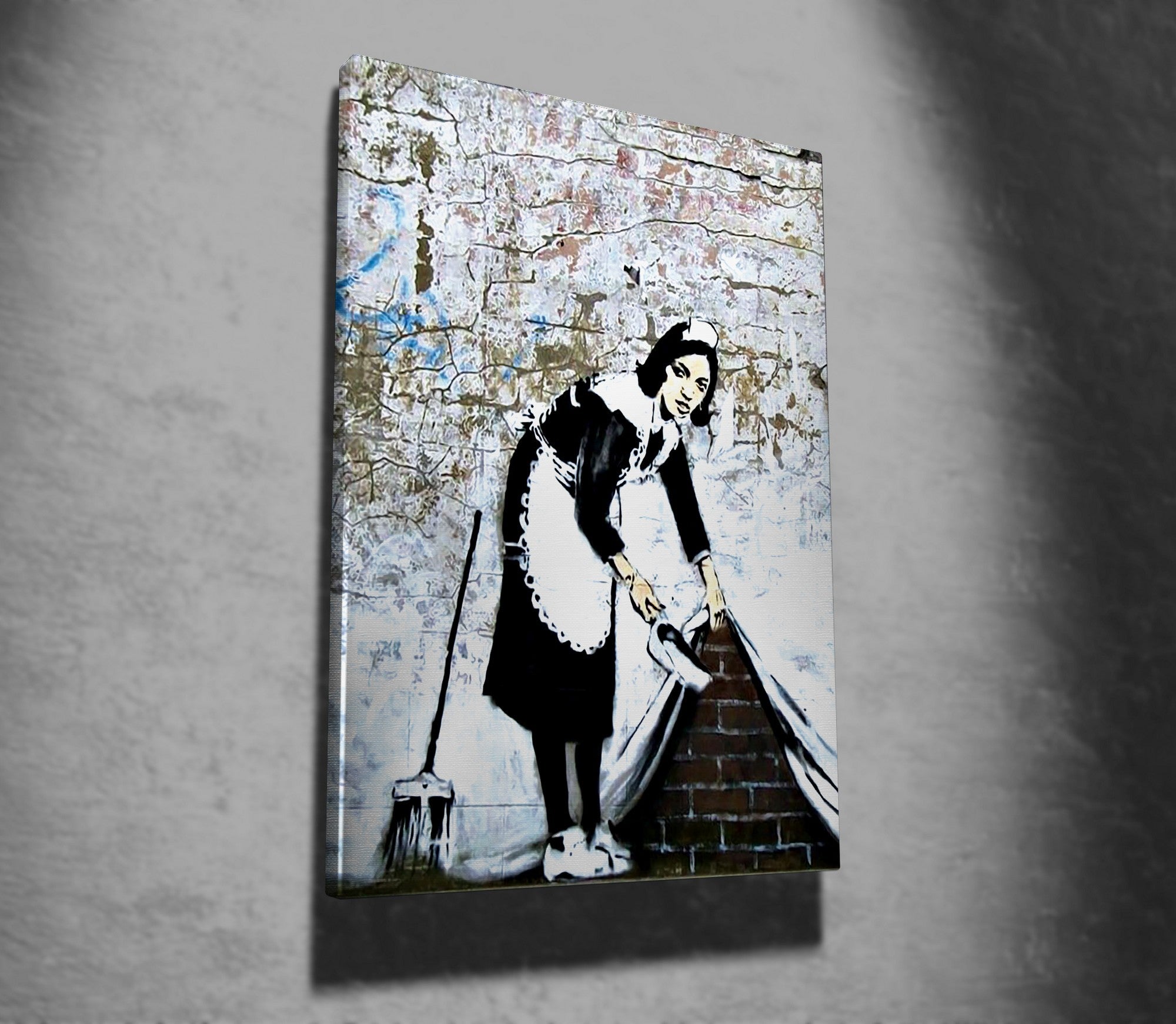 Impressionante tela decorativa de Banksy, 50 x 70 cm, 50% algodão/50% poliéster, emoldurada em madeira de 2 x 3 cm | Perfeito para amantes da arte moderna