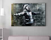 Impressionante tela decorativa de Banksy, 70 x 100 cm, 50% algodão/50% poliéster, emoldurada com moldura de madeira de 2 x 3 cm | Perfeito para decoração moderna
