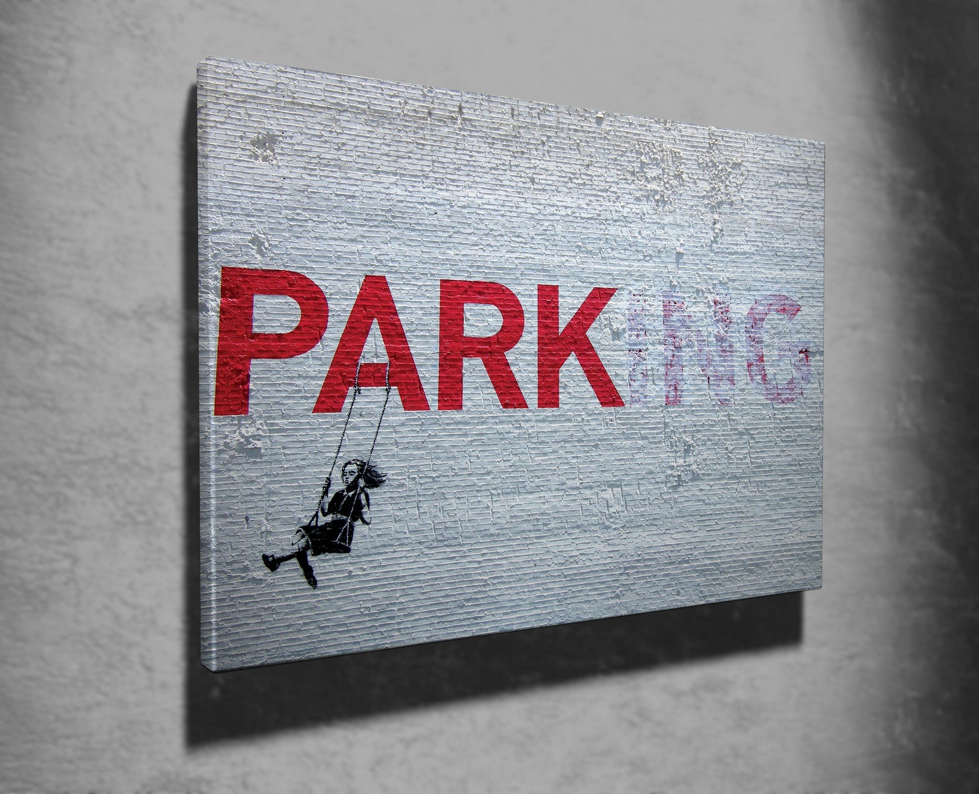 Impressionante tela decorativa de Banksy, 70 x 100 cm, 50% algodão/50% poliéster, emoldurada com moldura de madeira de 2 x 3 cm | Perfeito para decoração moderna