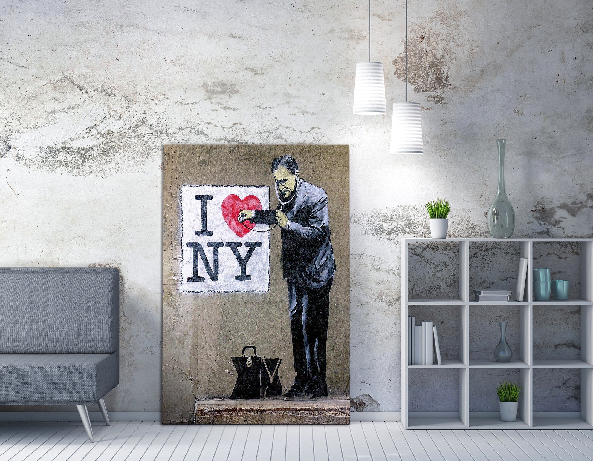 Impressionante tela decorativa de Banksy, 50 x 70 cm, 50% algodão/50% poliéster, emoldurada em madeira de 2 x 3 cm | Perfeito para amantes da arte moderna