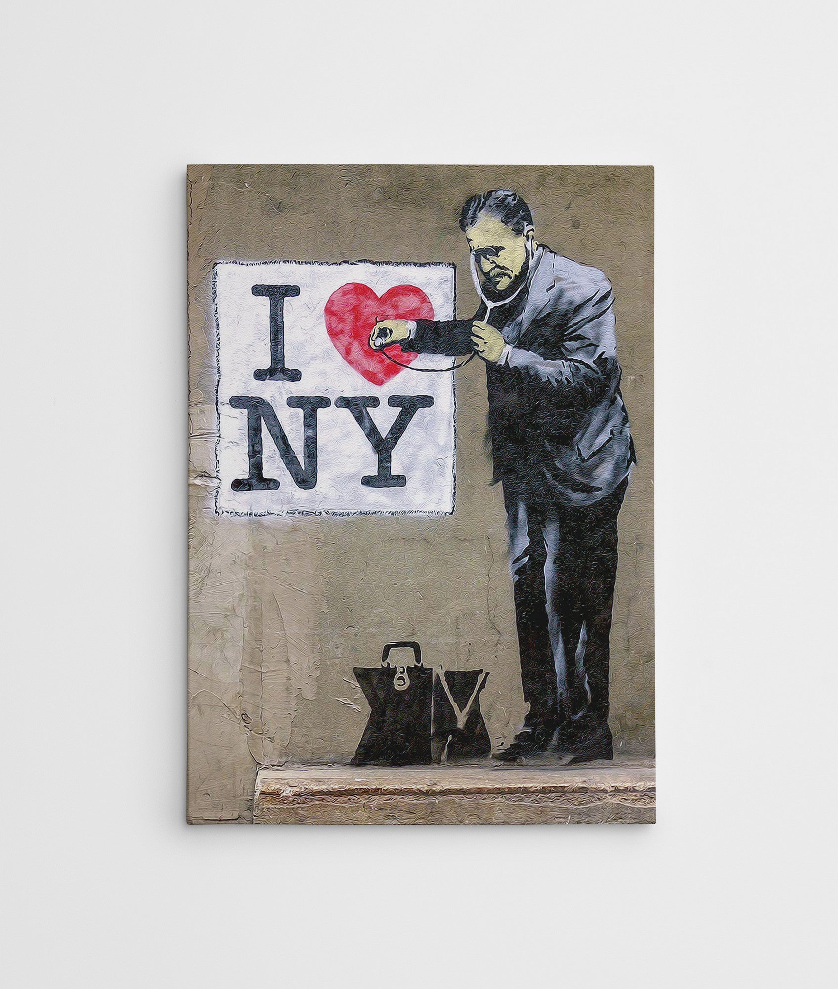 Impressionante tela decorativa de Banksy, 50 x 70 cm, 50% algodão/50% poliéster, emoldurada em madeira de 2 x 3 cm | Perfeito para amantes da arte moderna