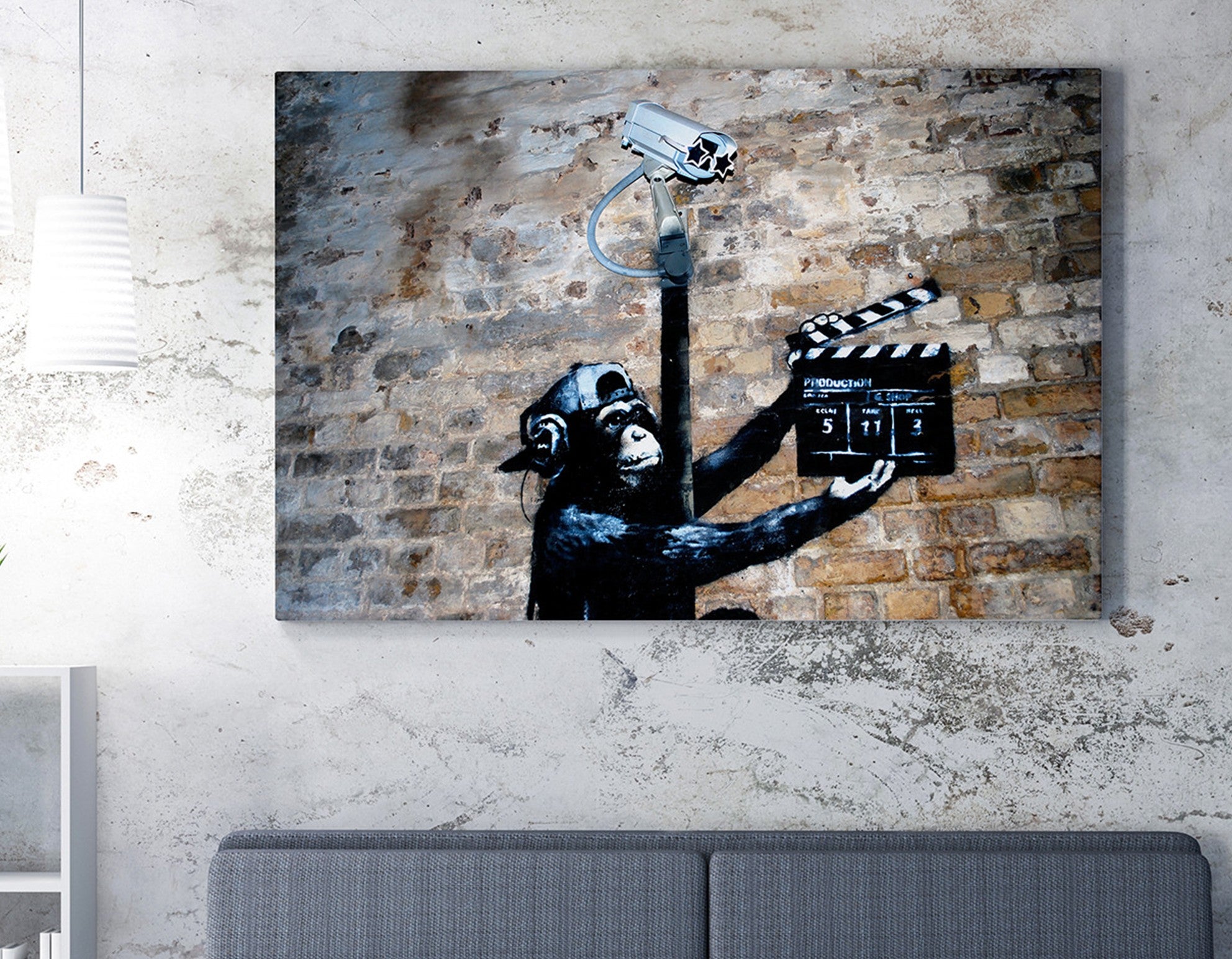 Impressionante tela decorativa de Banksy, 50 x 70 cm, 50% algodão/50% poliéster, emoldurada em madeira de 2 x 3 cm | Perfeito para amantes da arte moderna