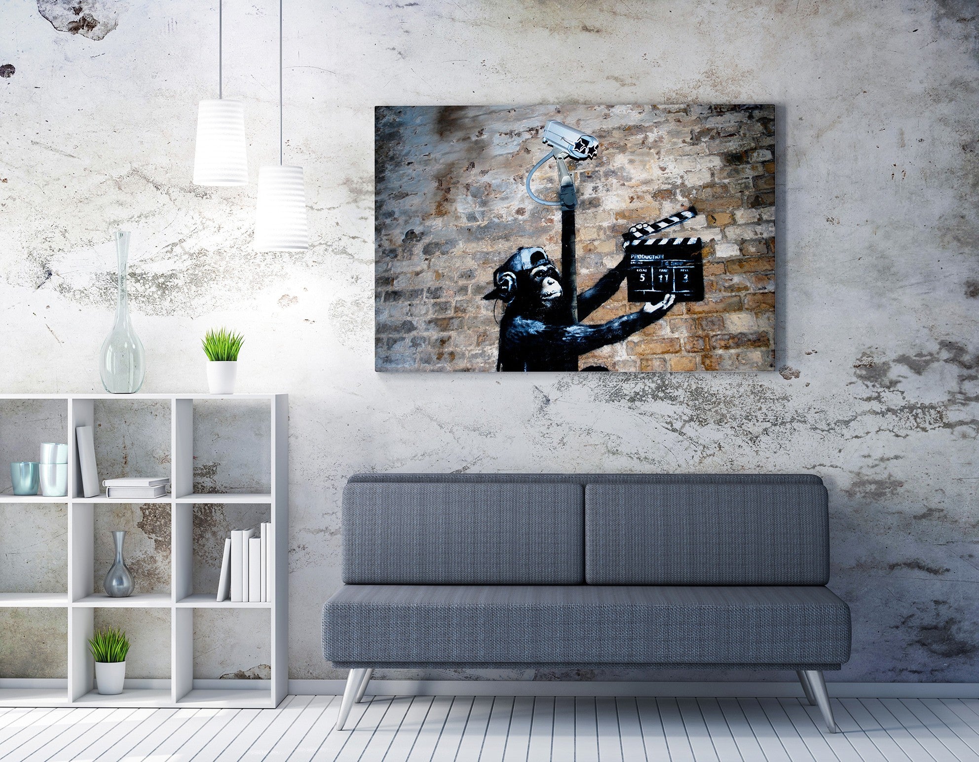 Impressionante tela decorativa de Banksy, 50 x 70 cm, 50% algodão/50% poliéster, emoldurada em madeira de 2 x 3 cm | Perfeito para amantes da arte moderna