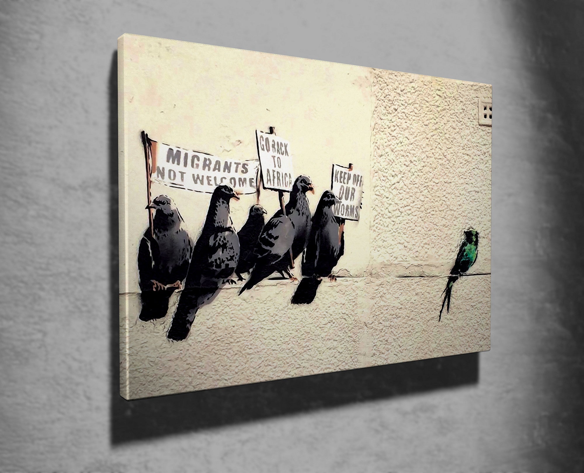 Impressionante tela decorativa de Banksy, 50 x 70 cm, 50% algodão/50% poliéster, emoldurada em madeira de 2 x 3 cm | Perfeito para amantes da arte moderna