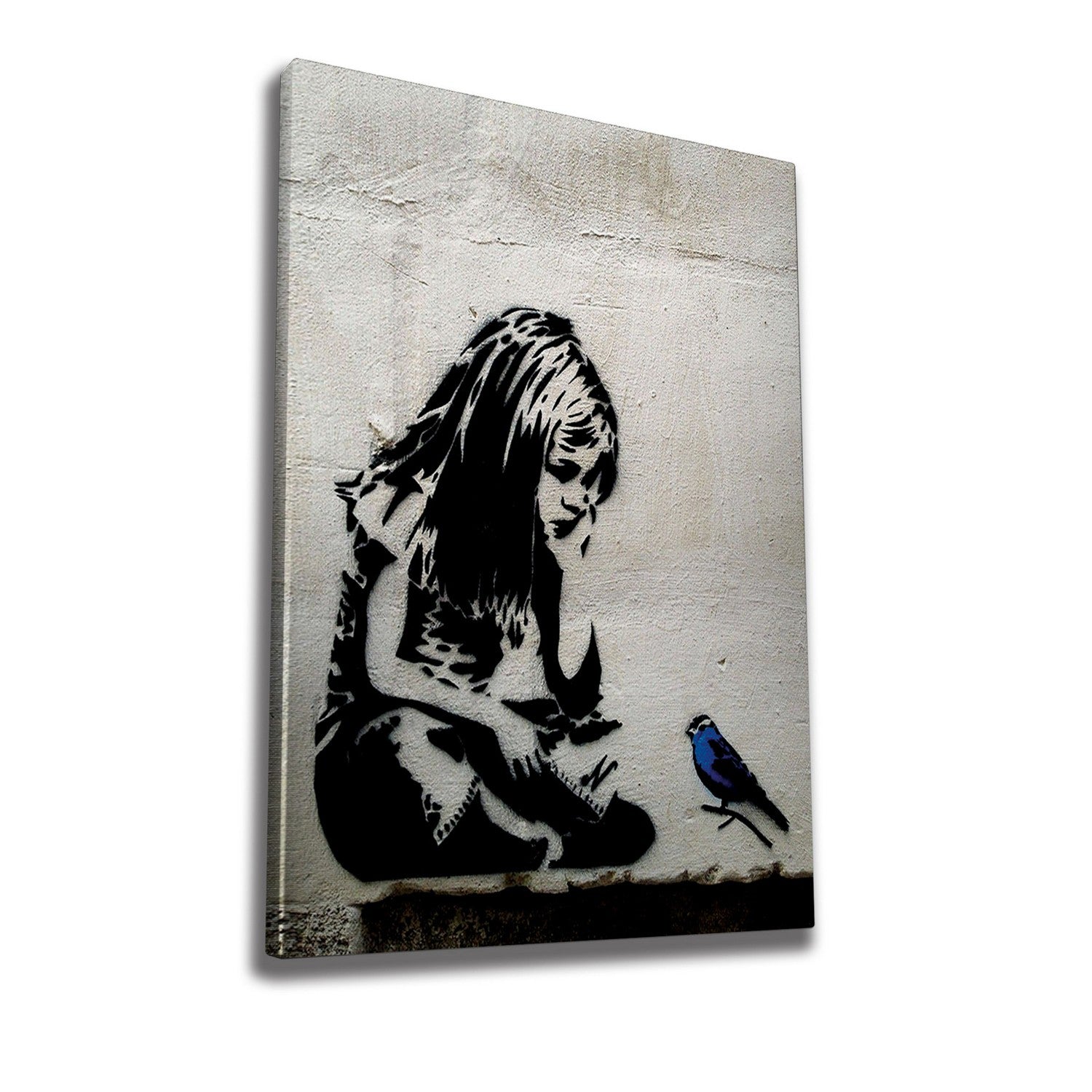 Impressionante tela decorativa de Banksy, 70 x 100 cm, 50% algodão/50% poliéster, emoldurada com moldura de madeira de 2 x 3 cm | Perfeito para decoração moderna
