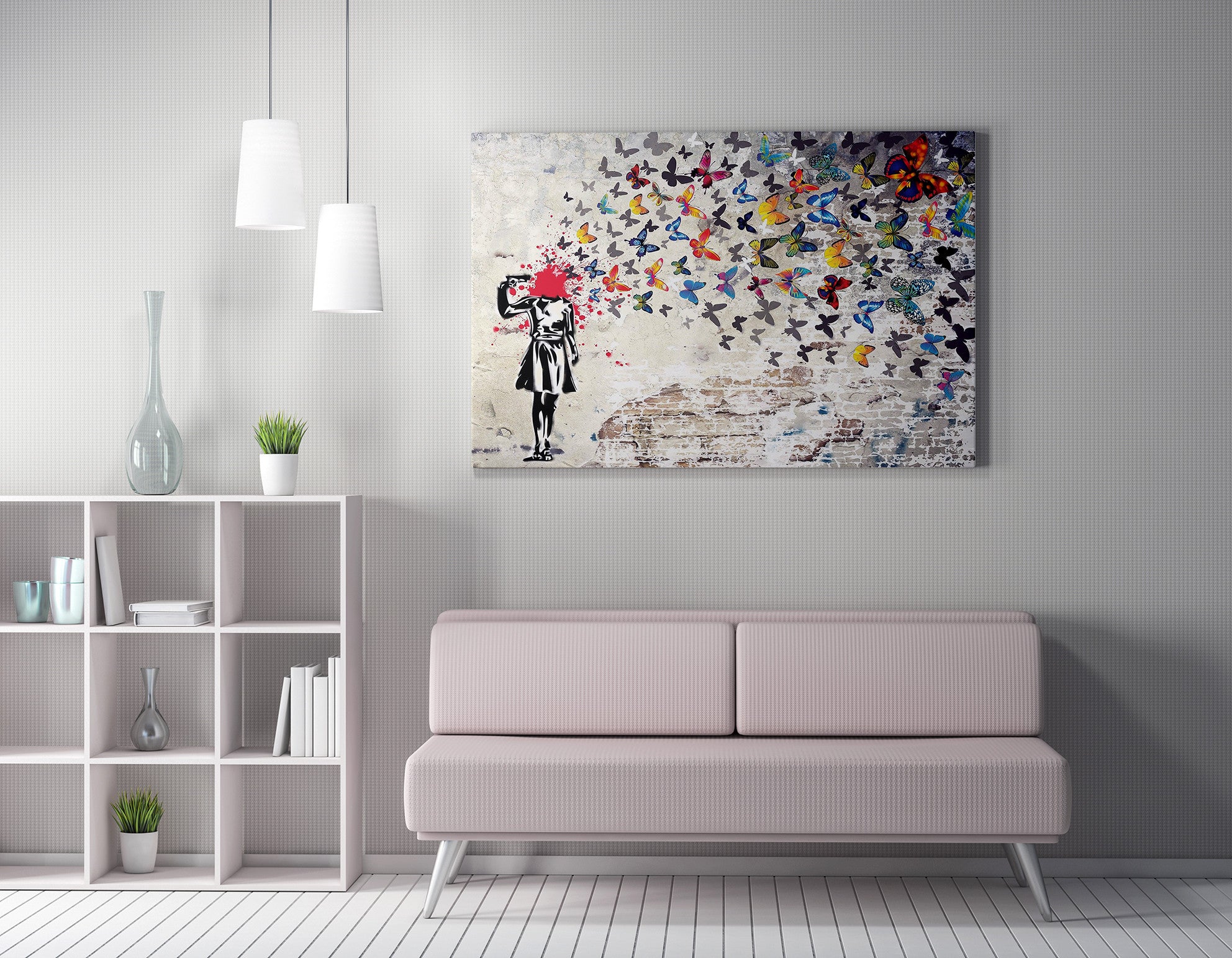 Impressionante tela decorativa de Banksy, 70 x 100 cm, 50% algodão/50% poliéster, emoldurada com moldura de madeira de 2 x 3 cm | Perfeito para decoração moderna
