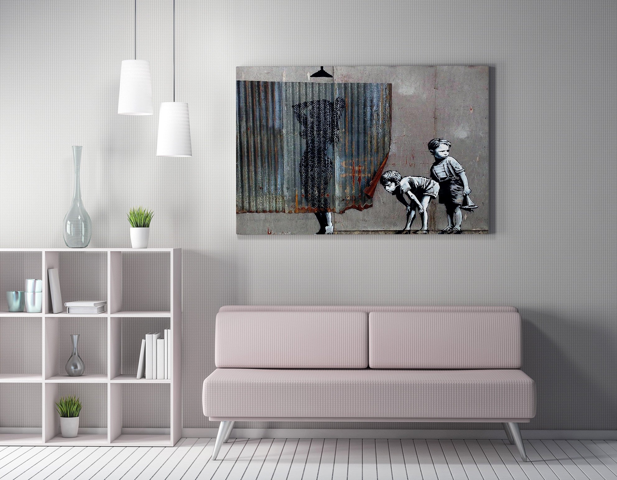 Impressionante tela decorativa de Banksy, 50 x 70 cm, 50% algodão/50% poliéster, emoldurada em madeira de 2 x 3 cm | Perfeito para amantes da arte moderna