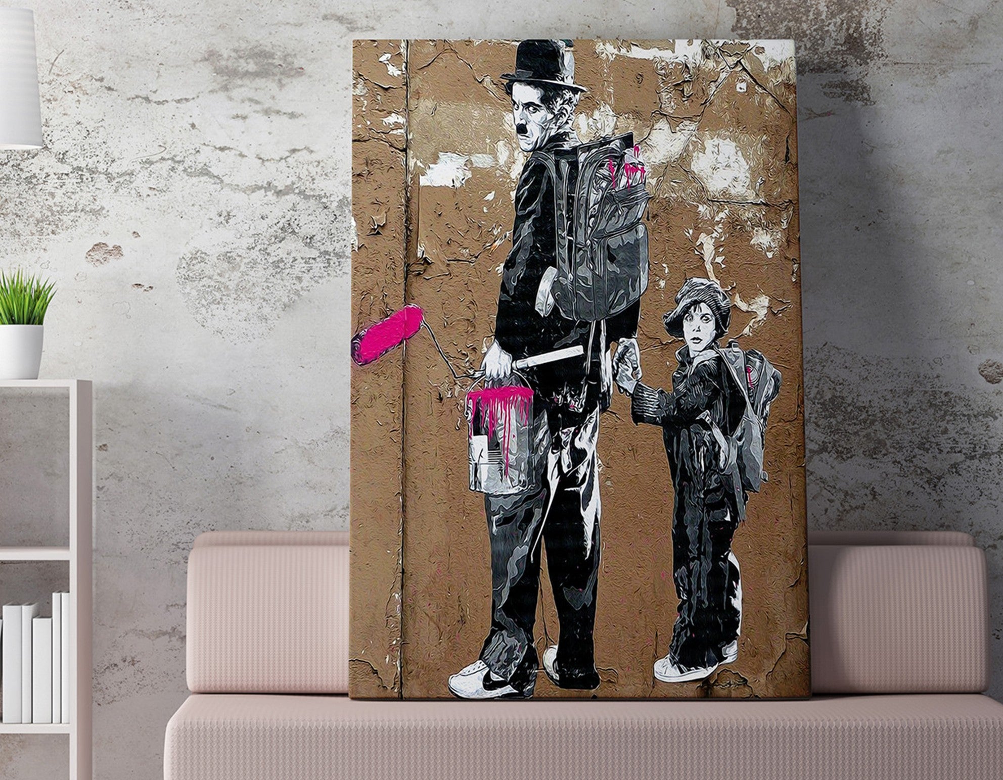 Impressionante tela decorativa de Banksy, 50 x 70 cm, 50% algodão/50% poliéster, emoldurada em madeira de 2 x 3 cm | Perfeito para amantes da arte moderna