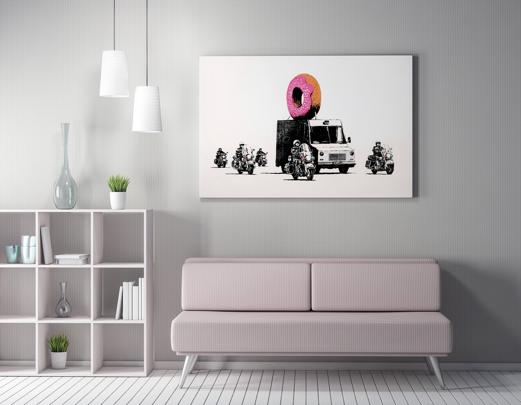 Impressionante tela decorativa de Banksy, 50 x 70 cm, 50% algodão/50% poliéster, emoldurada em madeira de 2 x 3 cm | Perfeito para amantes da arte moderna