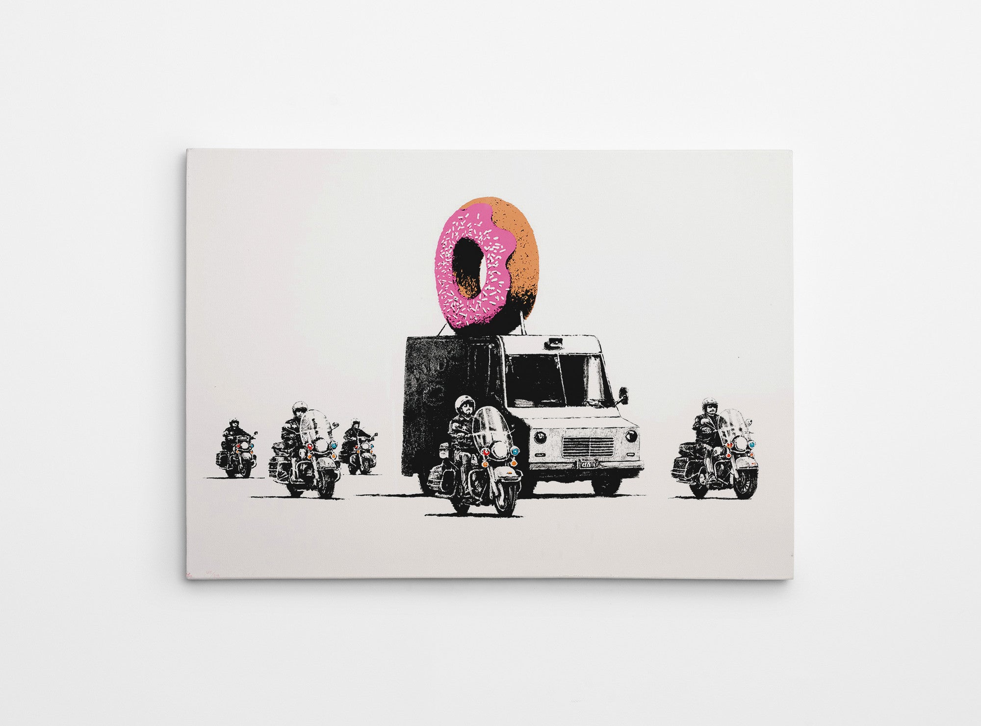 Impressionante tela decorativa de Banksy, 50 x 70 cm, 50% algodão/50% poliéster, emoldurada em madeira de 2 x 3 cm | Perfeito para amantes da arte moderna