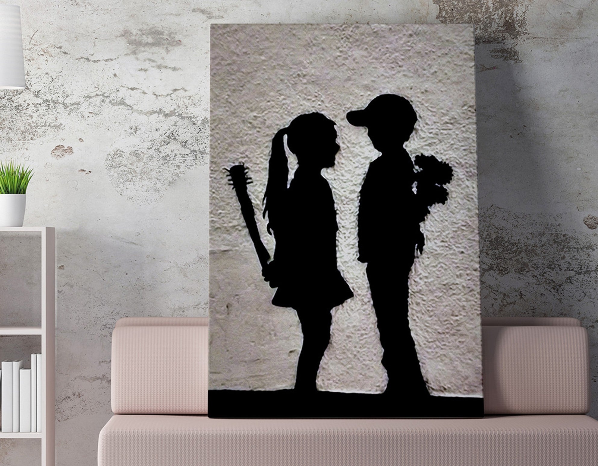Impressionante tela decorativa de Banksy, 50 x 70 cm, 50% algodão/50% poliéster, emoldurada em madeira de 2 x 3 cm | Perfeito para amantes da arte moderna