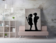 Impressionante tela decorativa de Banksy, 70 x 100 cm, 50% algodão/50% poliéster, emoldurada com moldura de madeira de 2 x 3 cm | Perfeito para decoração moderna