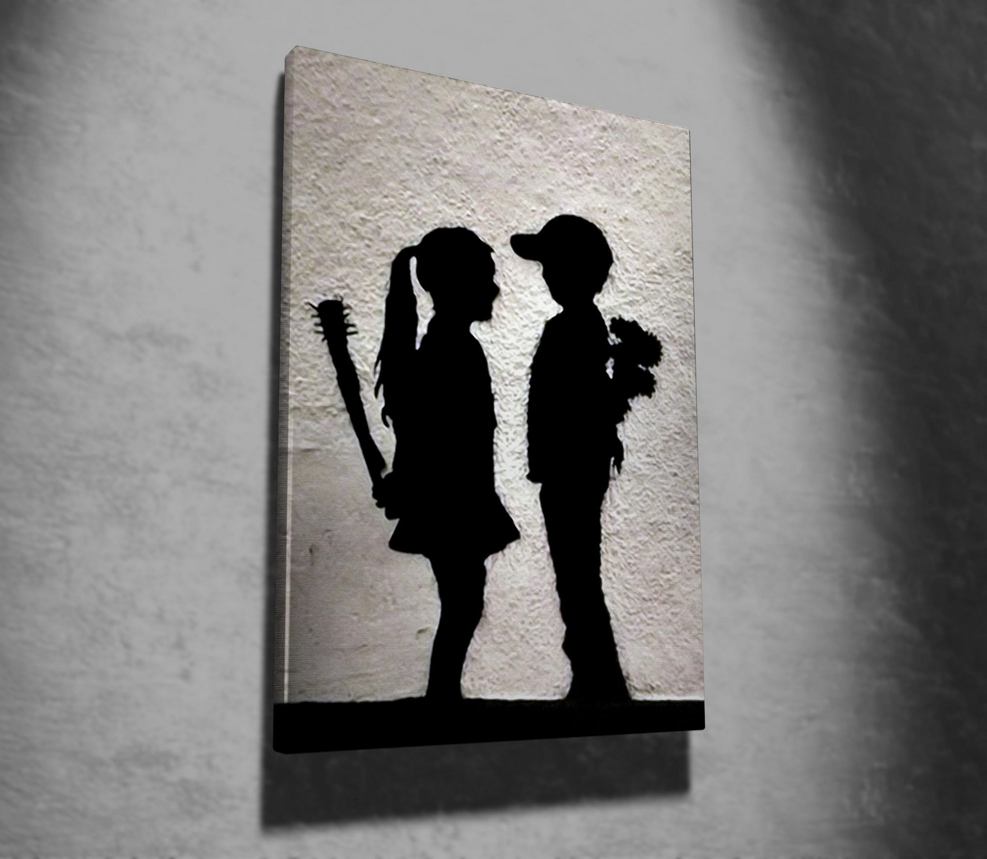 Impressionante tela decorativa de Banksy, 70 x 100 cm, 50% algodão/50% poliéster, emoldurada com moldura de madeira de 2 x 3 cm | Perfeito para decoração moderna