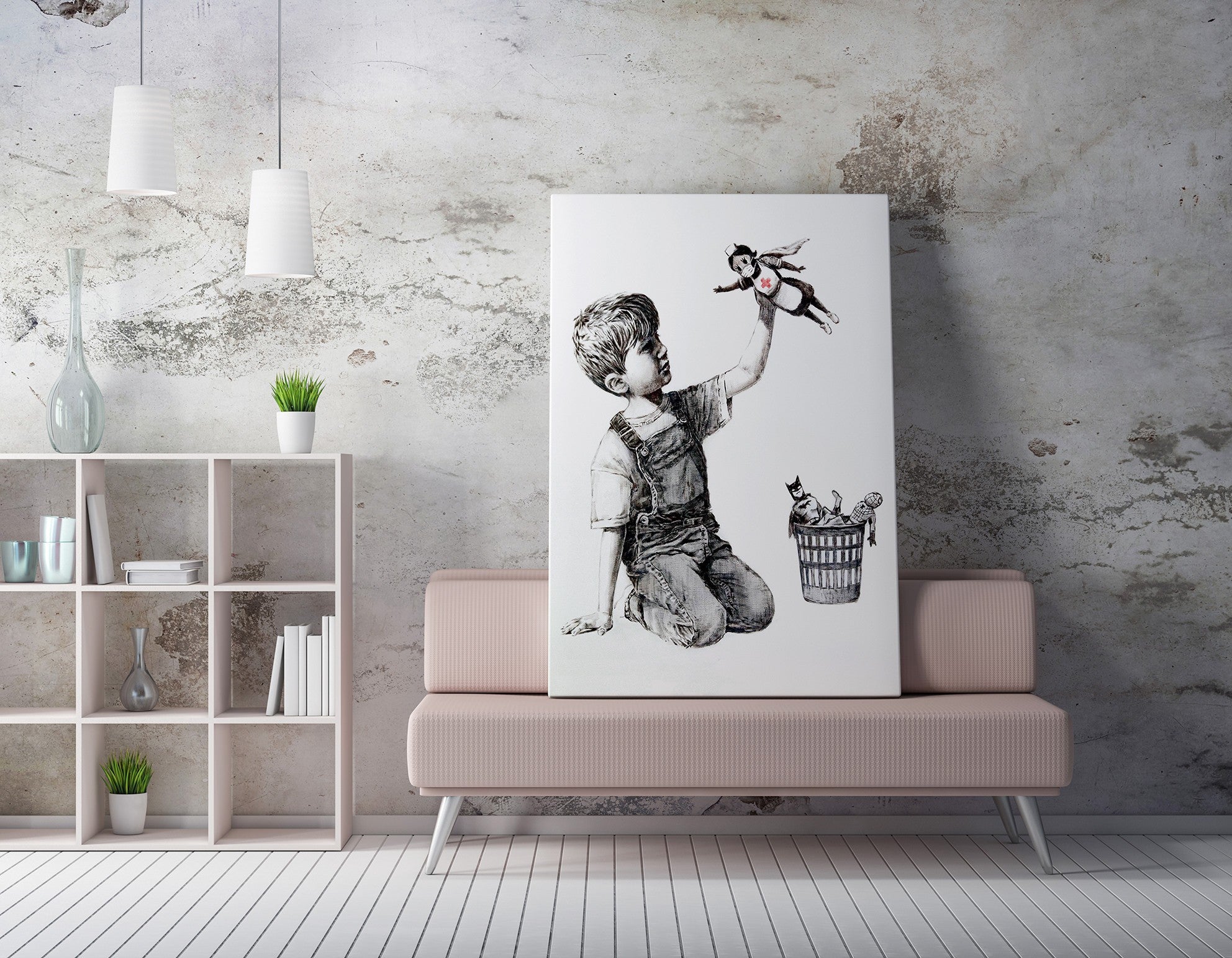 Impressionante tela decorativa de Banksy, 50 x 70 cm, 50% algodão/50% poliéster, emoldurada em madeira de 2 x 3 cm | Perfeito para amantes da arte moderna