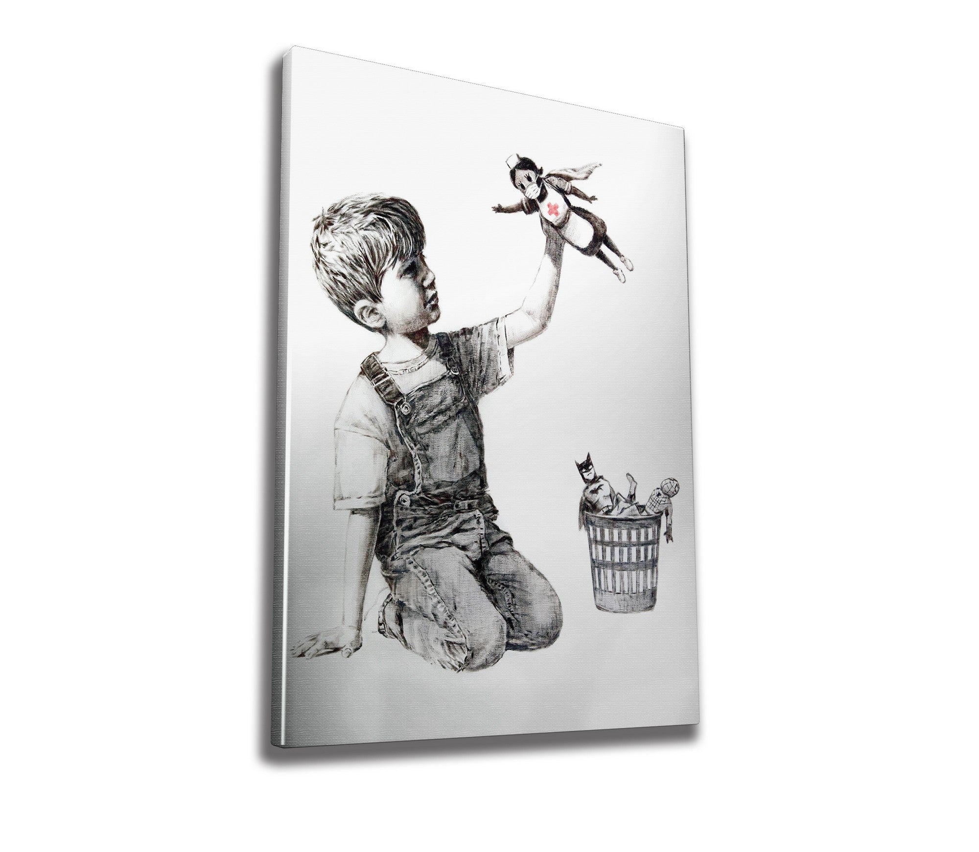 Impressionante tela decorativa de Banksy, 70 x 100 cm, 50% algodão/50% poliéster, emoldurada com moldura de madeira de 2 x 3 cm | Perfeito para decoração moderna
