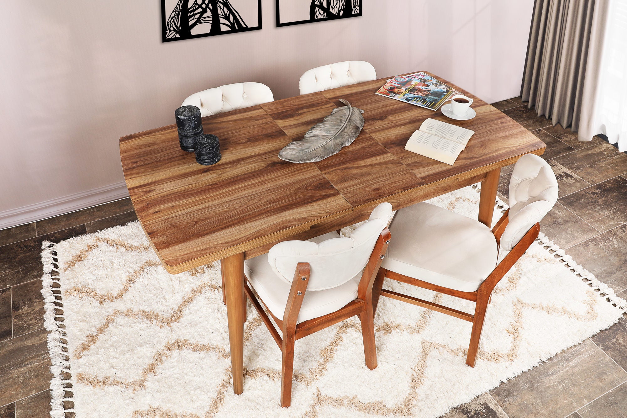 Mesa de Jantar Extensível – 129-157 cm – Cor Nogueira – Painel de Partículas Revestido a Melamina
