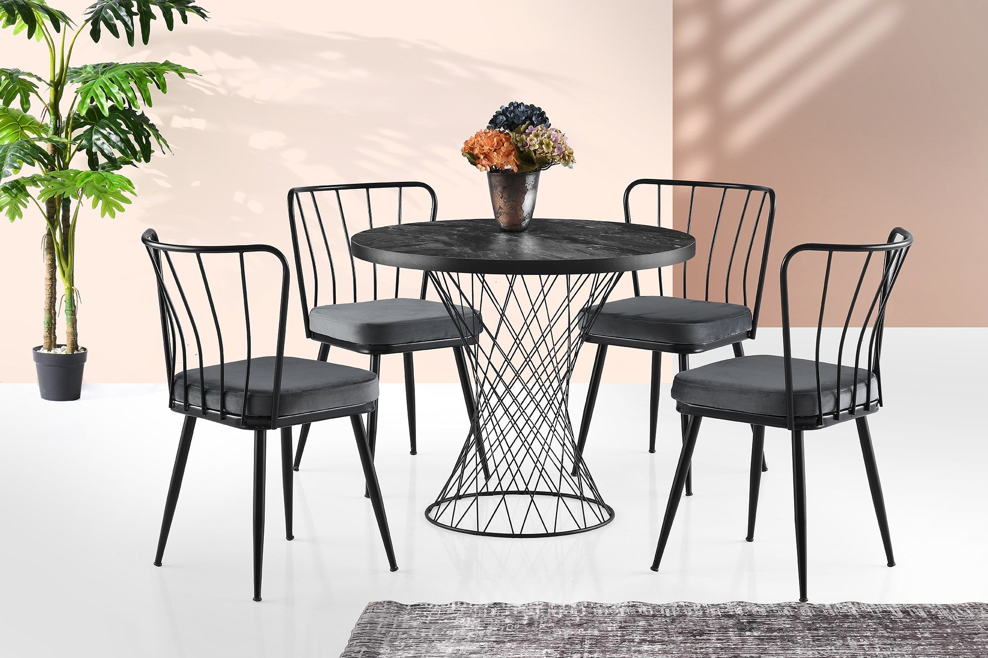 Mesa de Jantar – 90 x 75 x 90 cm – Preto – Painel de partículas revestido a melamina com pés metálicos