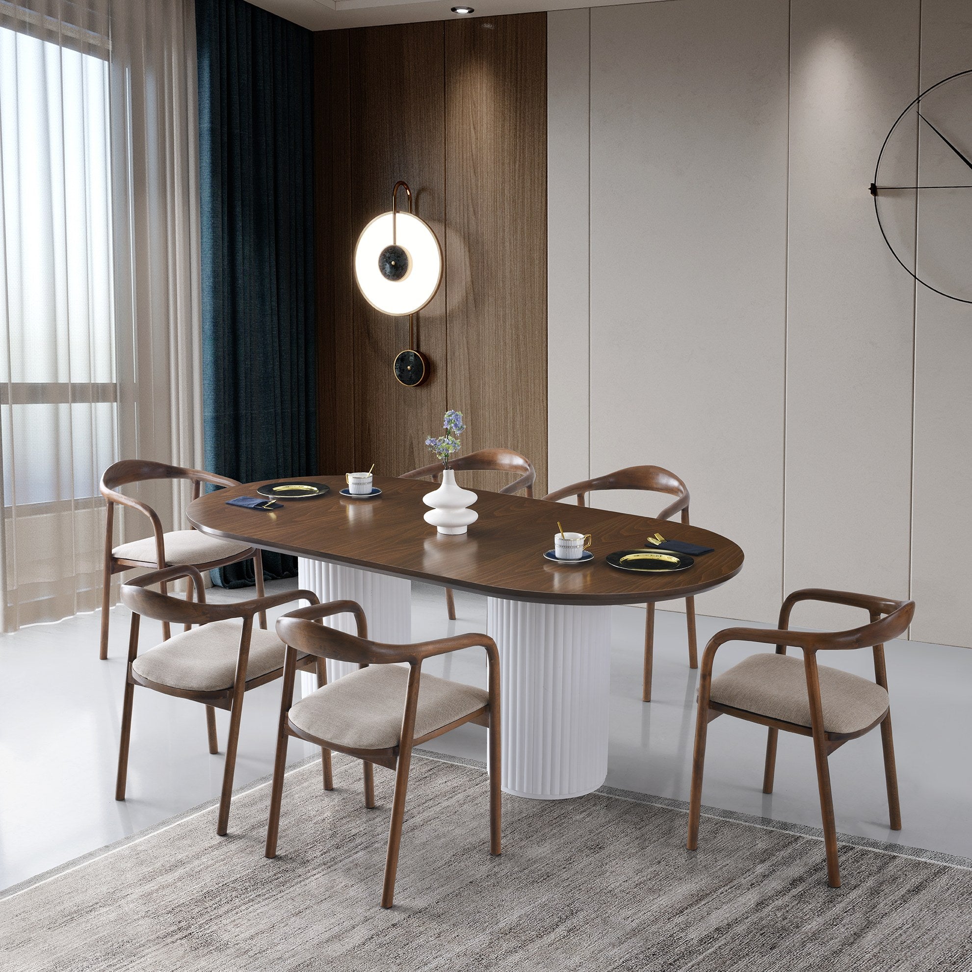 Mesa de jantar – 200 cm x 77 cm x 100 cm – Nogueira e Branco – MDF