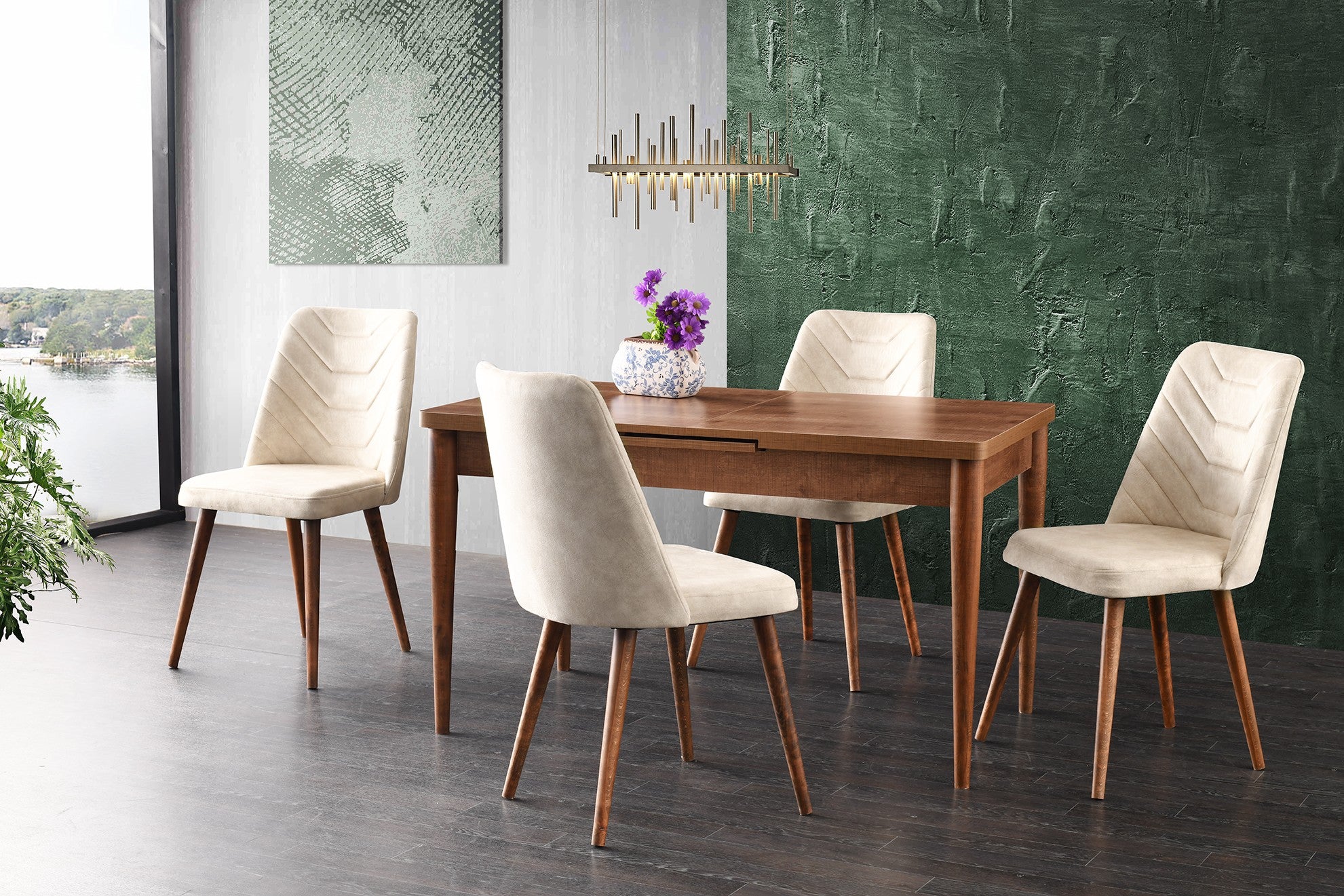 Mesa de Jantar de Noz – 130 cm largura – 75 cm altura – Placa de Partícula com Revestimento de Melamina