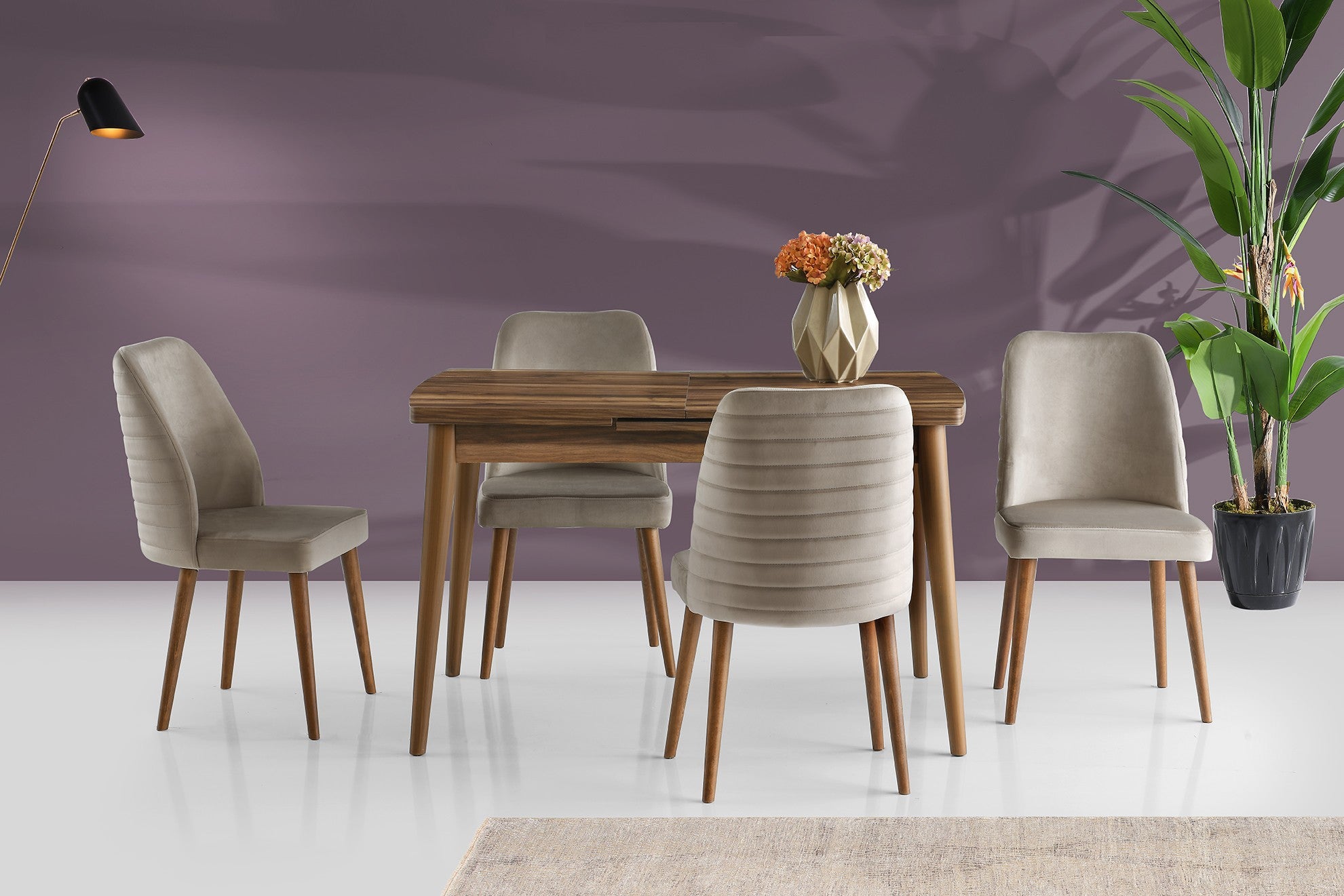 Mesa de jantar – 130 cm a 161 cm – Noz – Aglomerado de partículas e plástico
