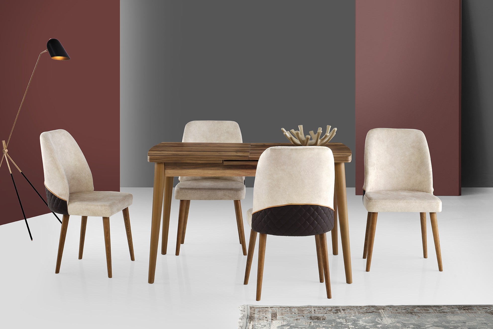 Mesa de jantar – 130 cm a 161 cm – Noz – Aglomerado de partículas e plástico