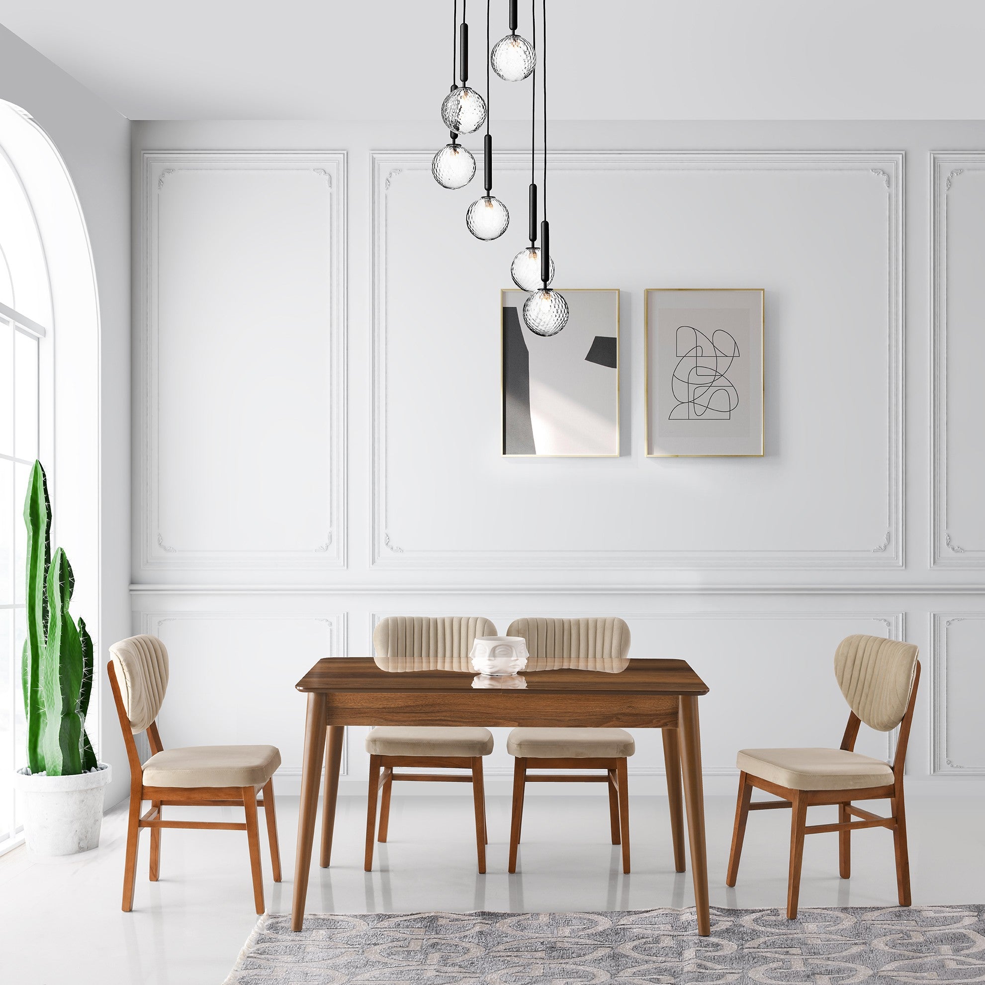 Mesa de jantar – 130 cm x 75 cm – cor nogueira – fibra com revestimento de melamina
