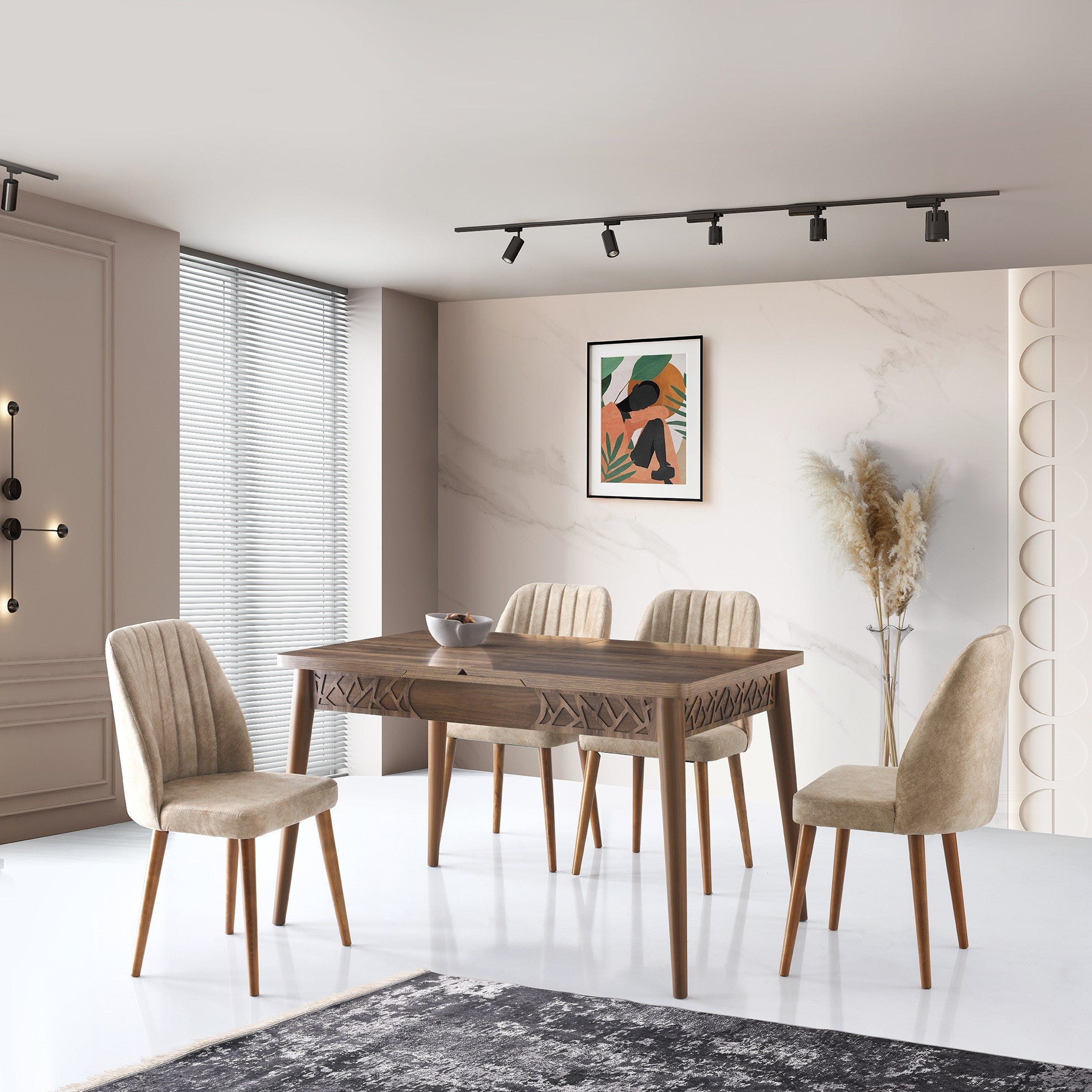 Mesa de jantar – 130x80 cm e 165 cm – Noz – Painel de partículas revestido a melamina