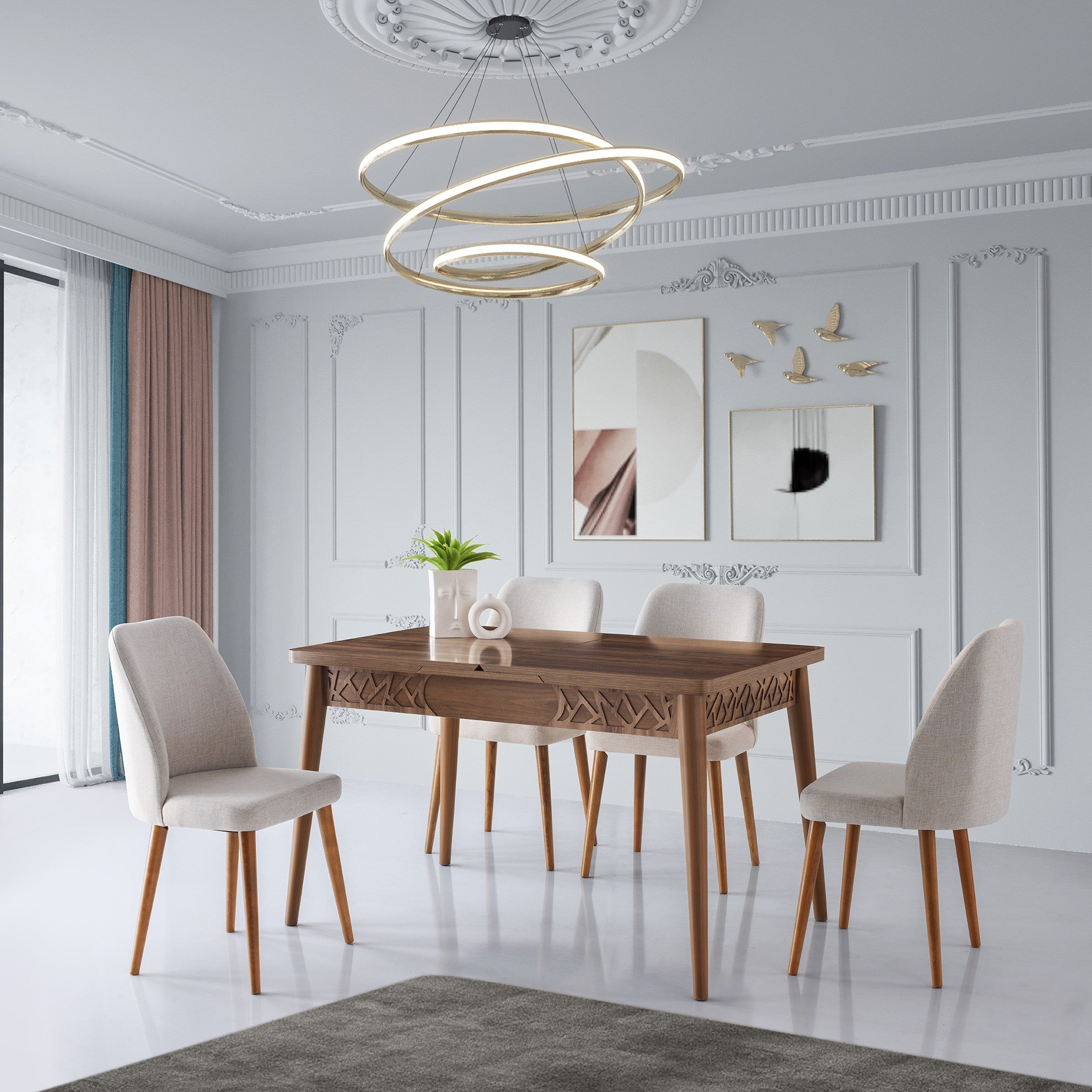 Mesa de jantar – 130x80 cm e 165 cm – Noz – Painel de partículas revestido a melamina