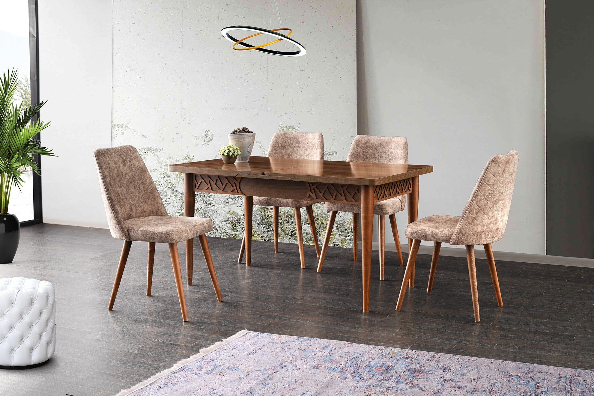 Mesa de jantar – 130x80 cm e 165 cm – Noz – Painel de partículas revestido a melamina