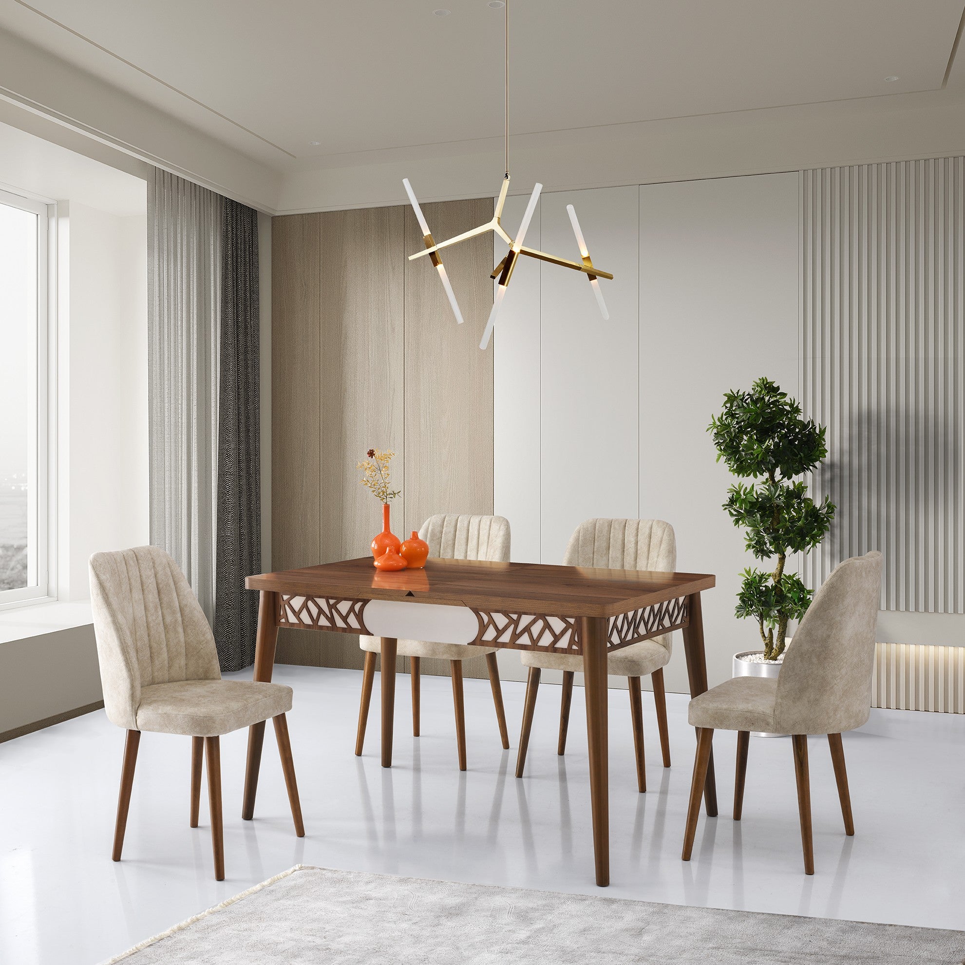 Mesa de Jantar – 130 cm x 80 cm x 75 cm – Noz – Painel de partículas revestido a melamina