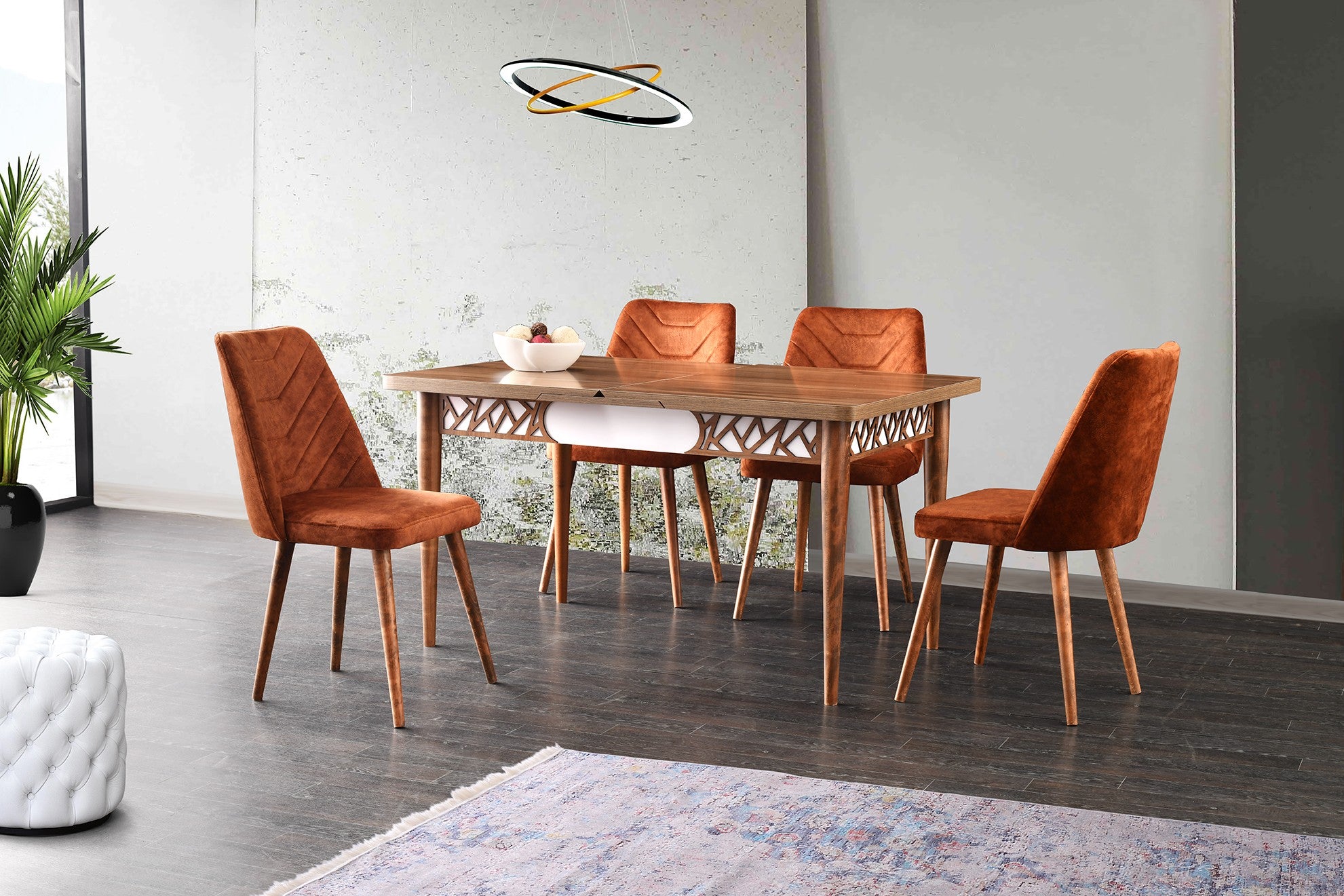Mesa de Jantar – 130 cm x 80 cm x 75 cm – Noz – Painel de partículas revestido a melamina