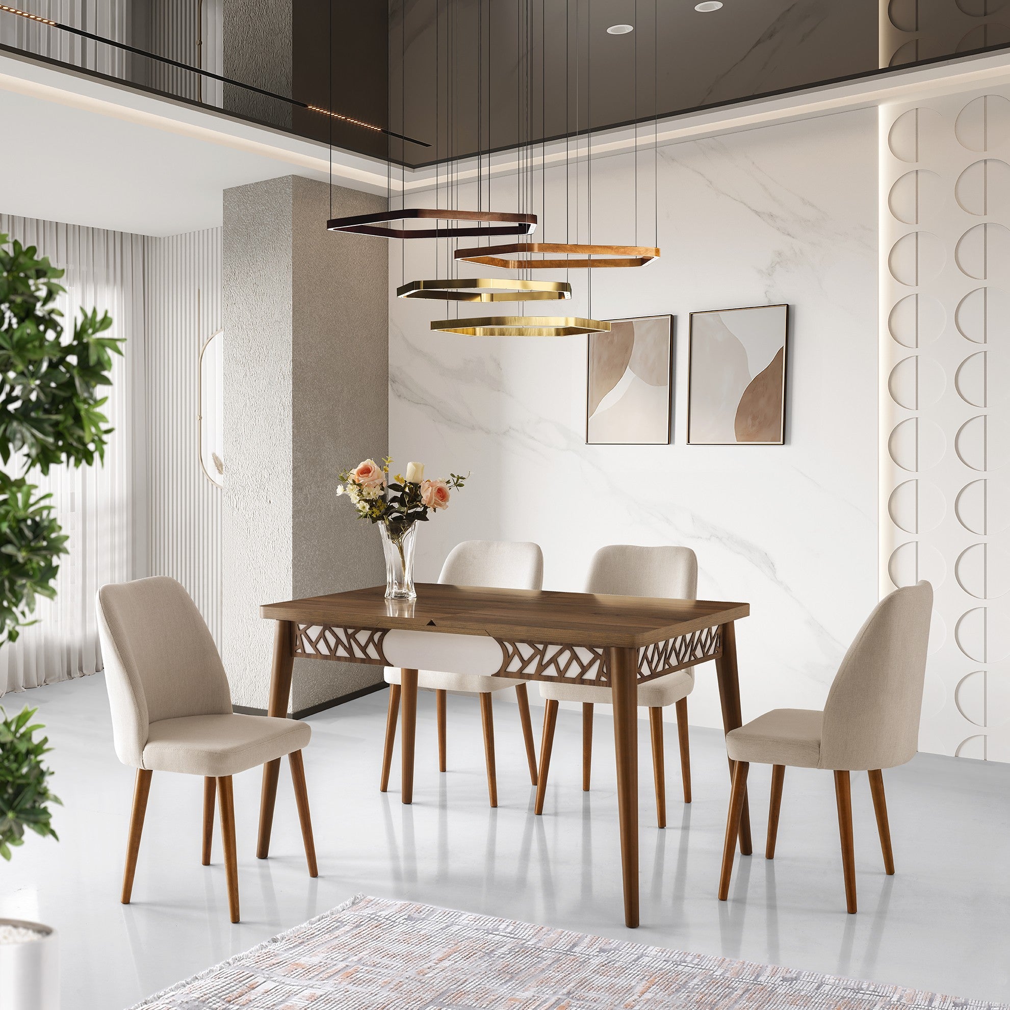 Mesa de Jantar – 130 cm x 80 cm x 75 cm – Noz – Painel de partículas revestido a melamina