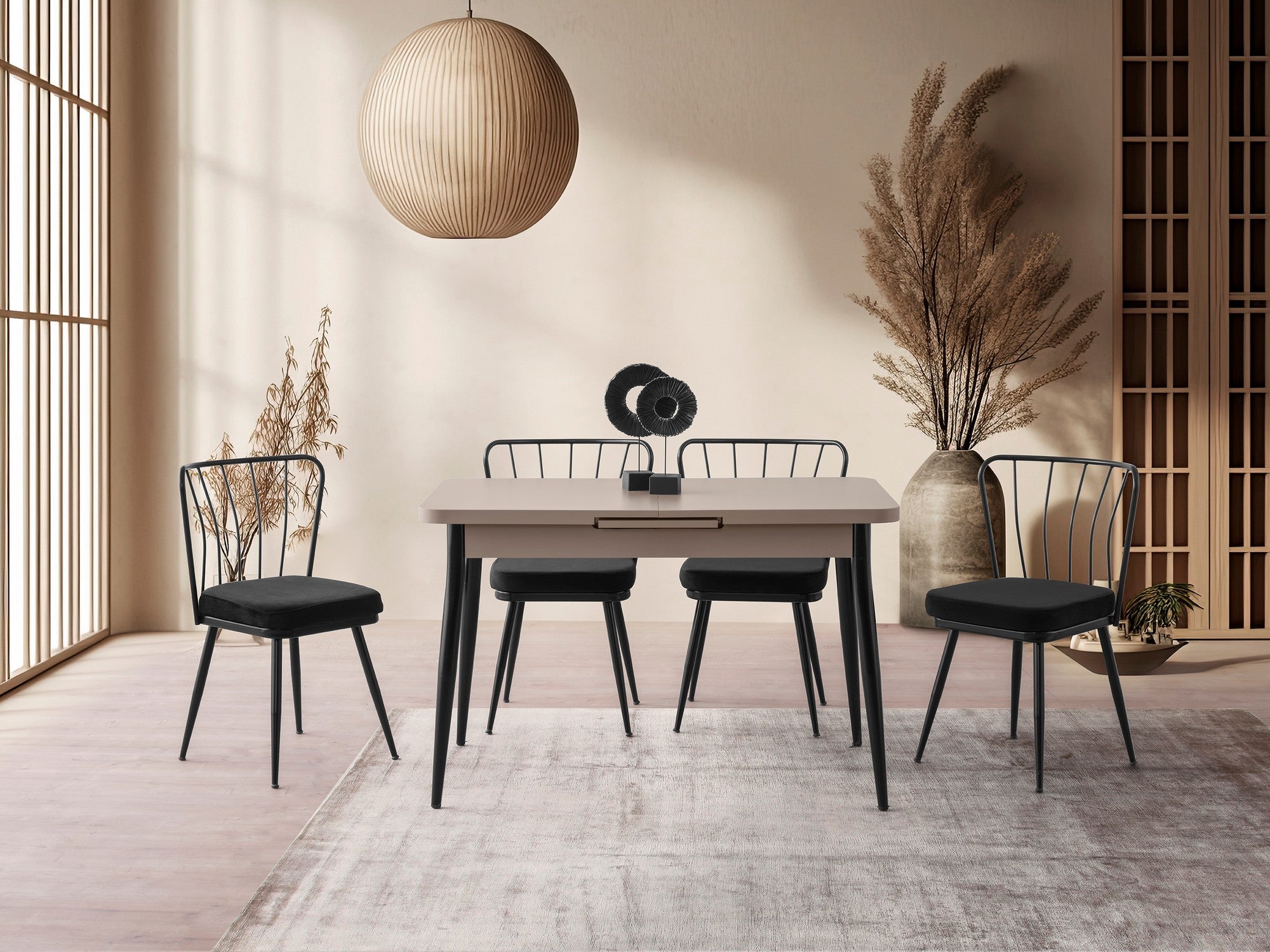 Mesa de Jantar Extensível – 120 cm a 150 cm – Mocha Claro – Placa de Partículas com Melamina e Ferro