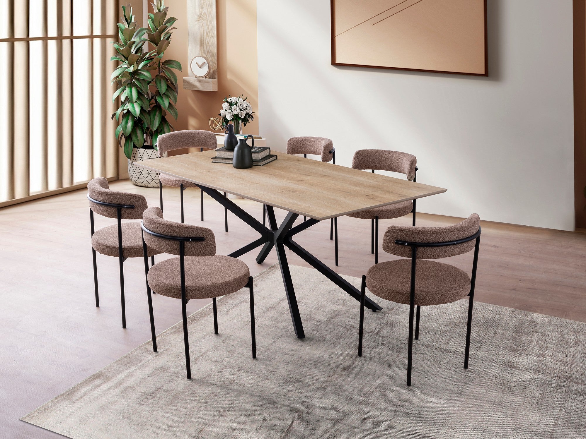 Mesa de jantar – 180 cm x 79 cm x 90 cm – Carvalho – 100% MDF com pernas de ferro